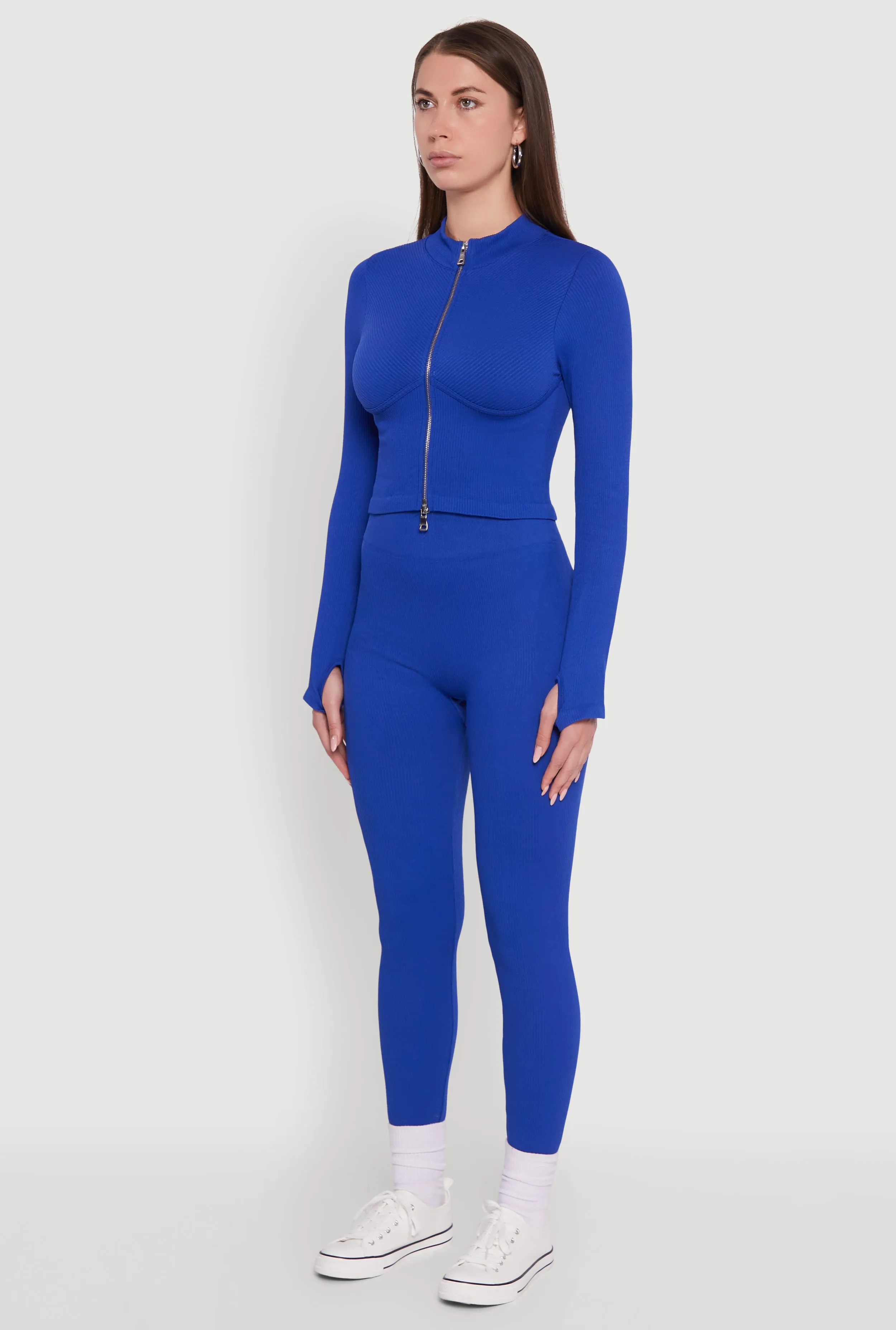 Seamless Ribbed Knit Bustier Detail Cropped Track Jacket sold by Rainbow product image thumbnail 5