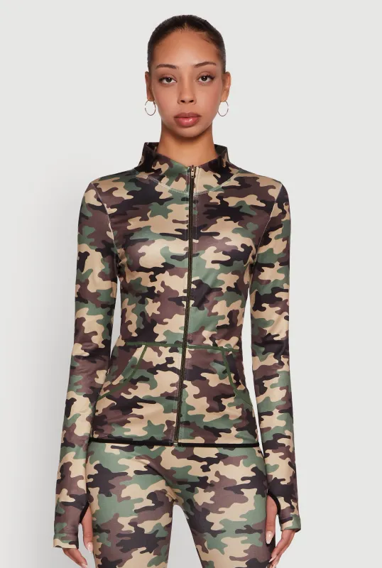 Camouflage Mock Neck Jacket with Thumb Holes sold by Rainbow