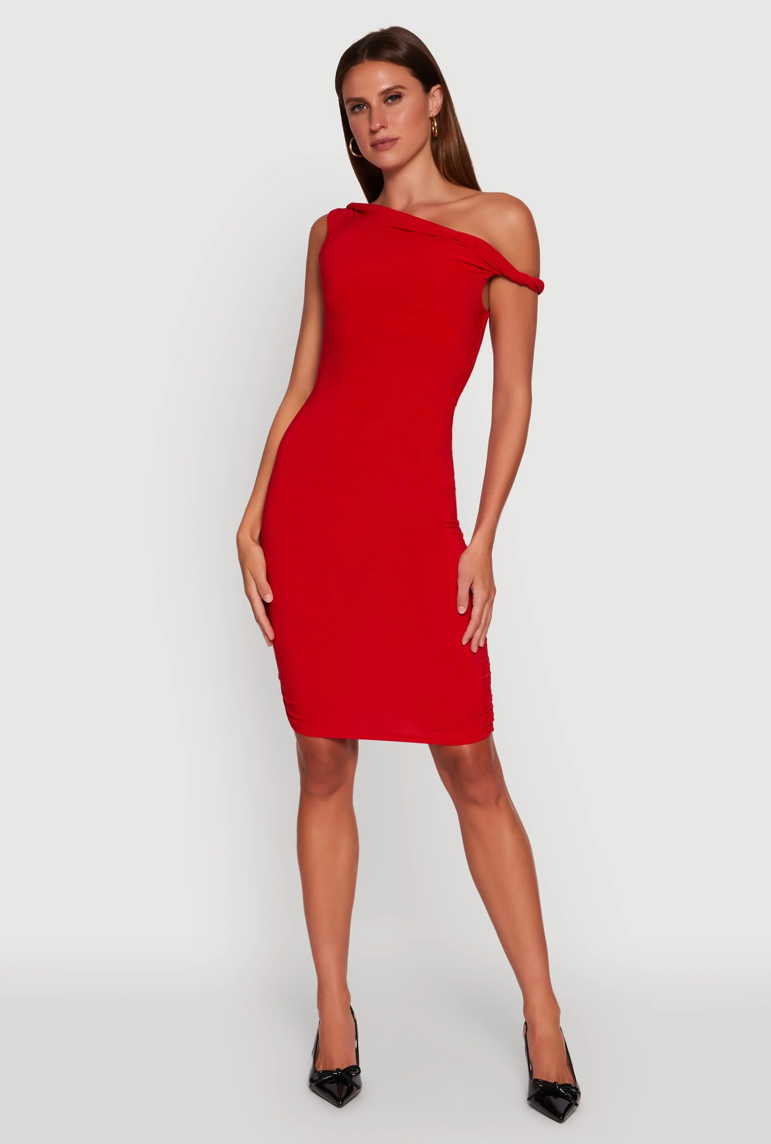 Ruched One Shoulder Bodycon Mini Dress sold by Rainbow
