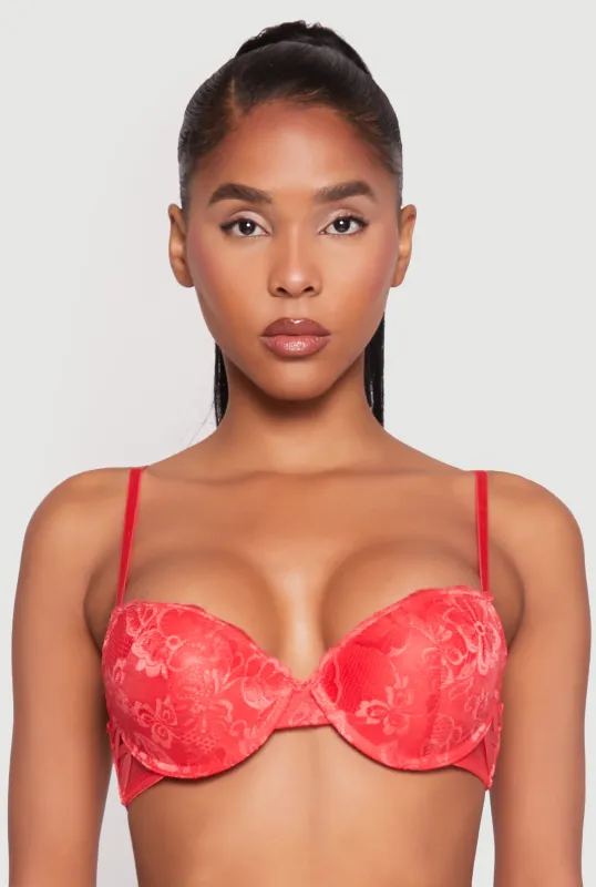 Caged Sides Lace Push Up Plunge Bra sold by Rainbow