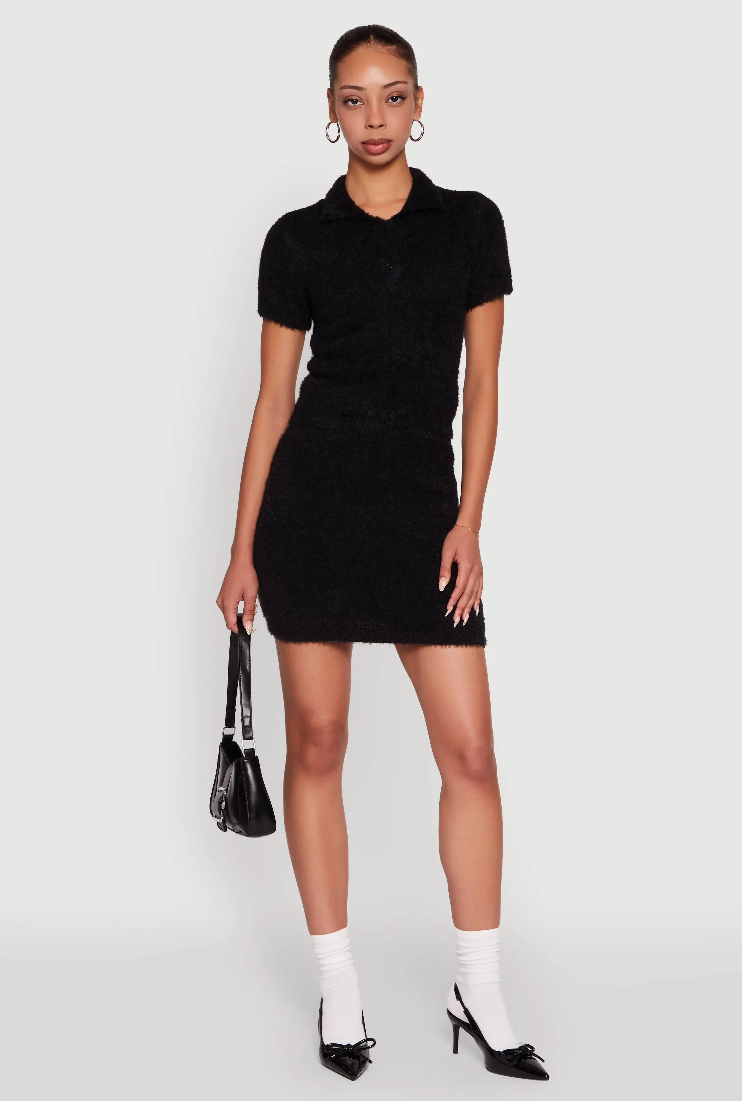 Eyelash Knit Solid High Waisted Mini Skirt sold by Rainbow