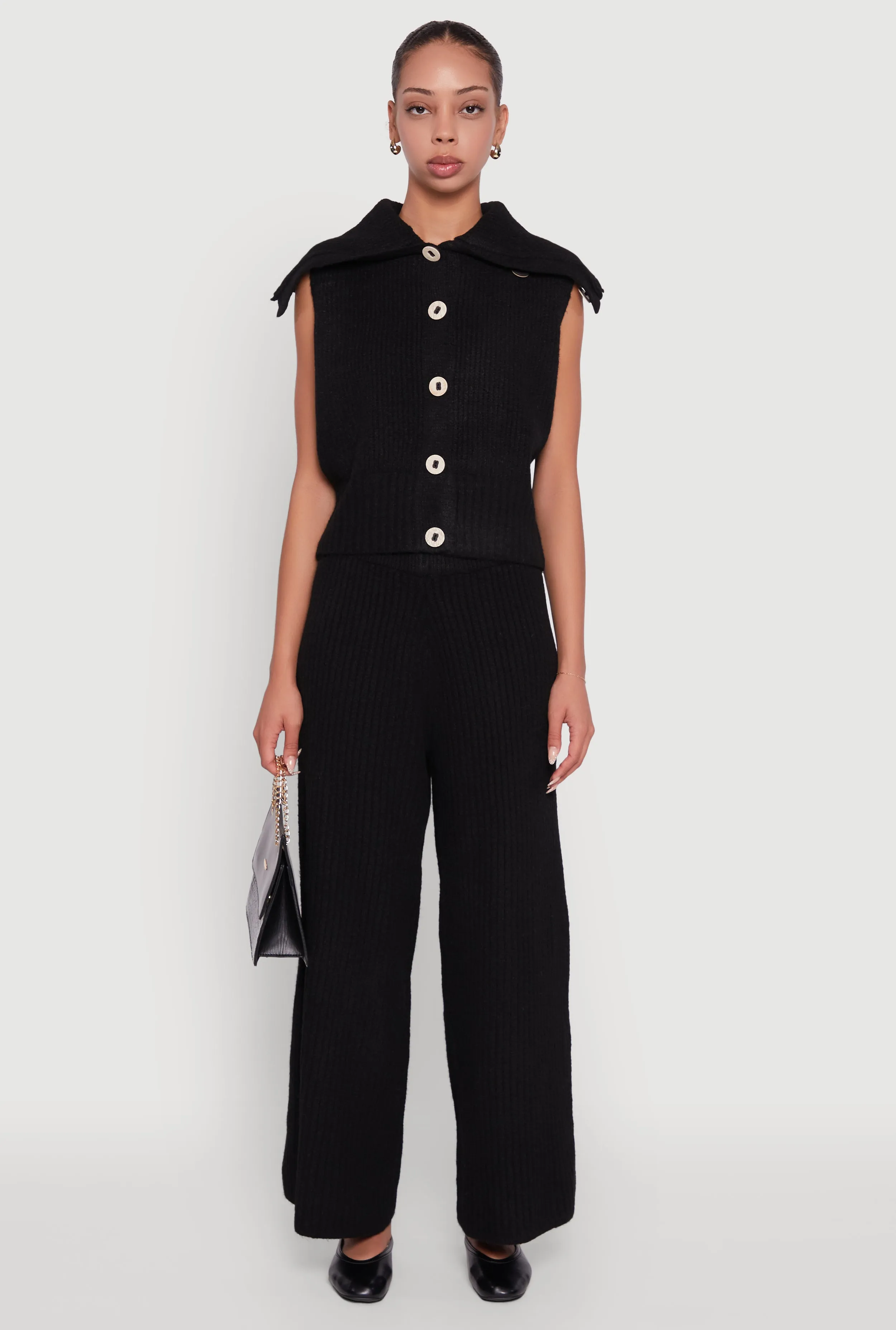 Brushed Ribbed Knit Pull On Wide Leg Pants sold by Rainbow product image thumbnail 2