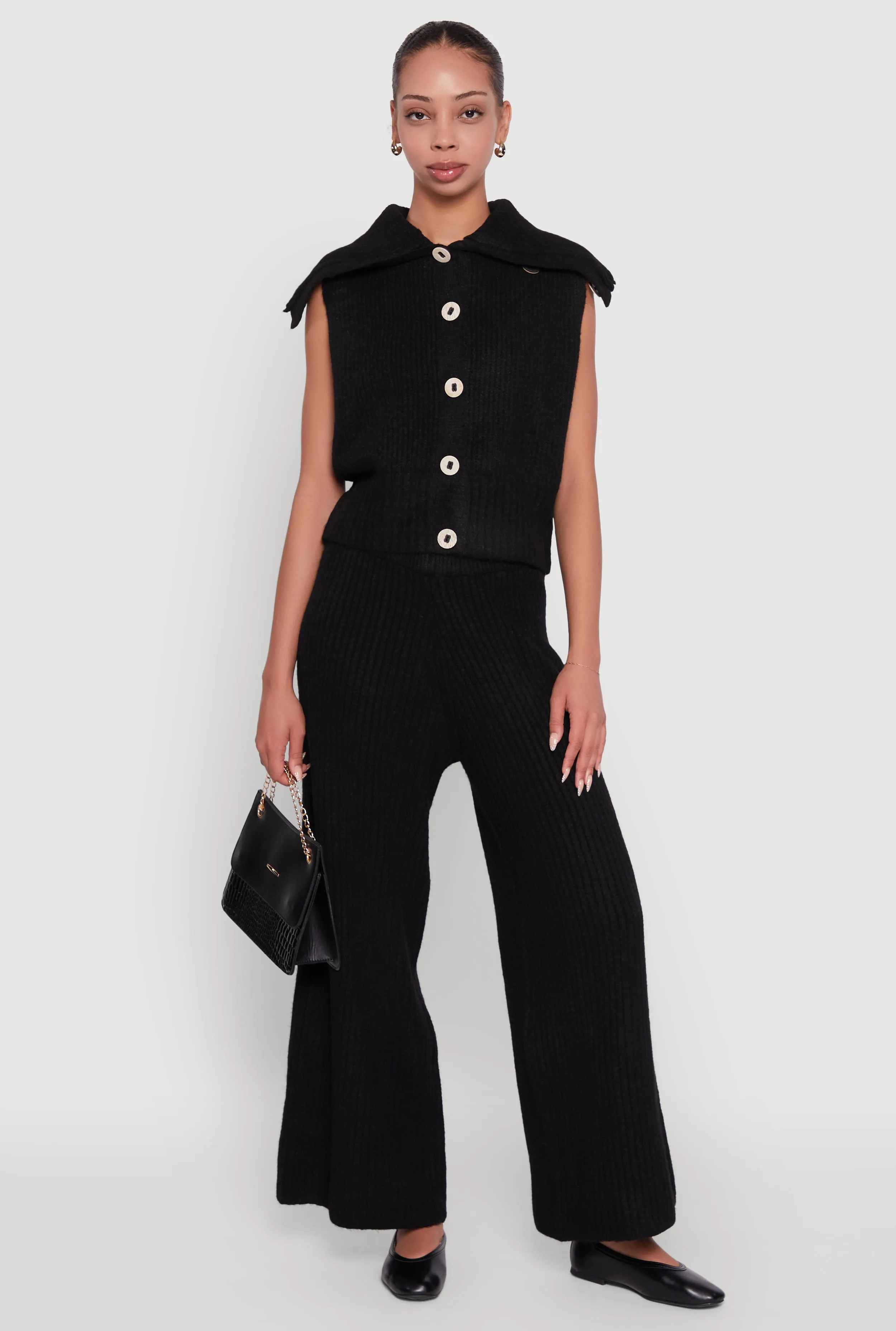 Brushed Ribbed Knit Pull On Wide Leg Pants sold by Rainbow