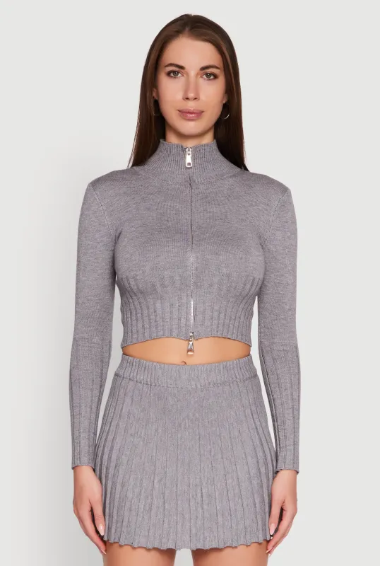 Classic Fit Zip Front Mock Neck Cropped Sweater made by Rainbow