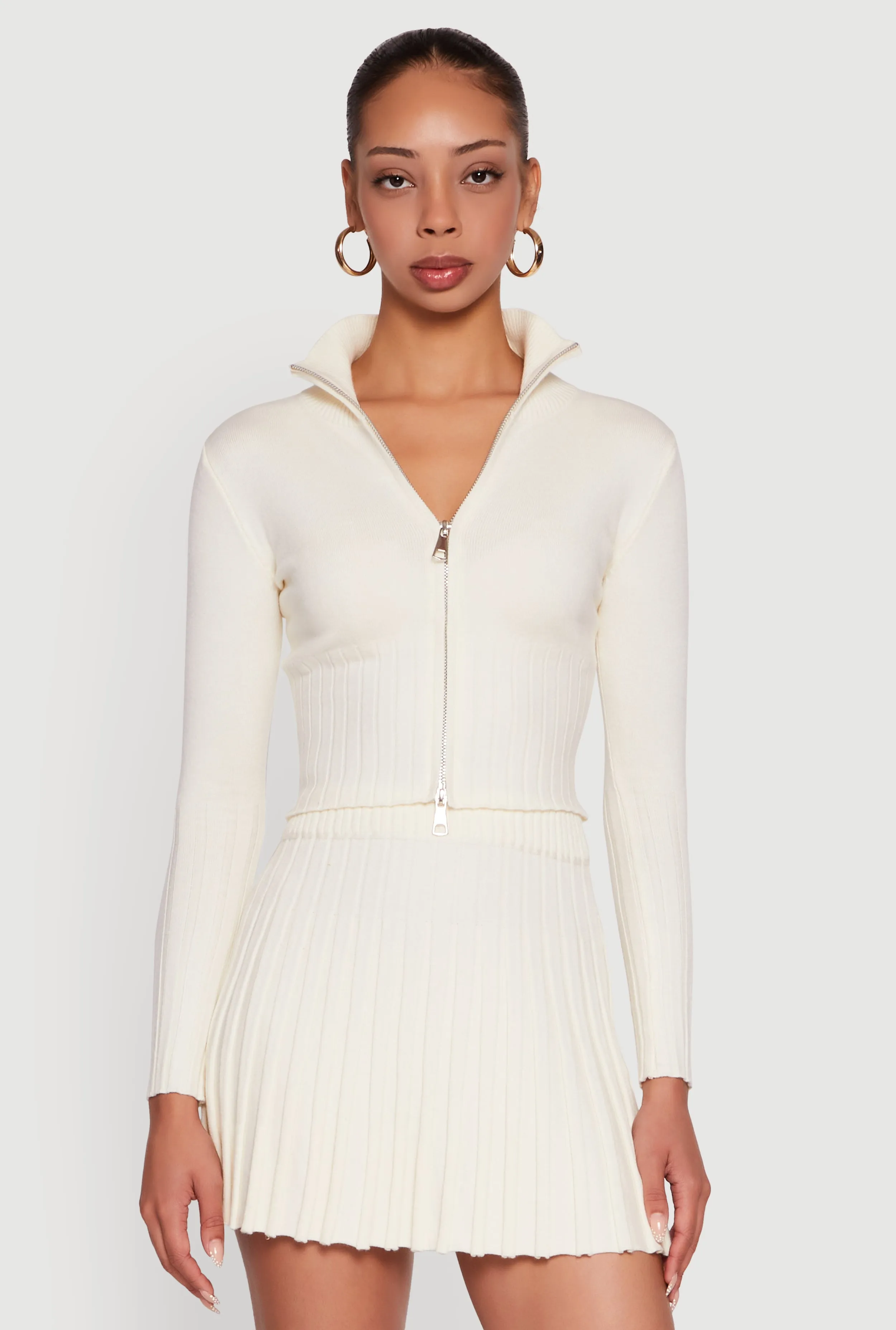 Classic Fit Zip Front Mock Neck Cropped Sweater sold by Rainbow