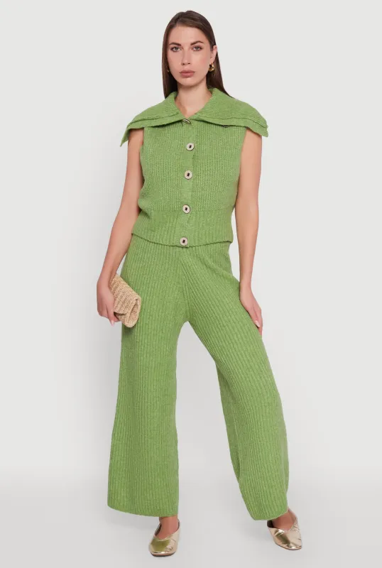 Brushed Ribbed Knit Pull On Wide Leg Pants sold by Rainbow