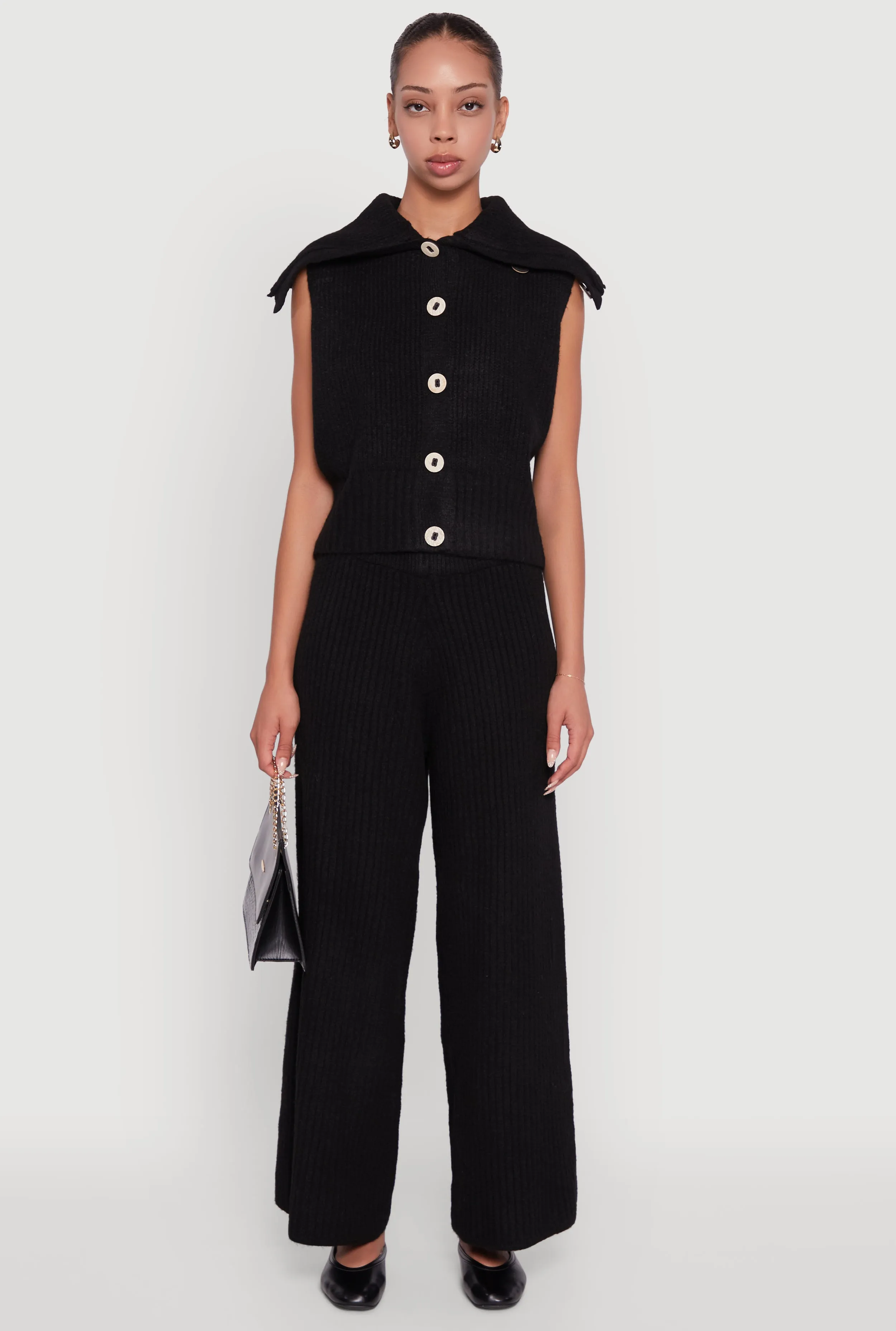 Brushed Rib Knit Collared Button Front Sweater Vest sold by Rainbow product image thumbnail 3