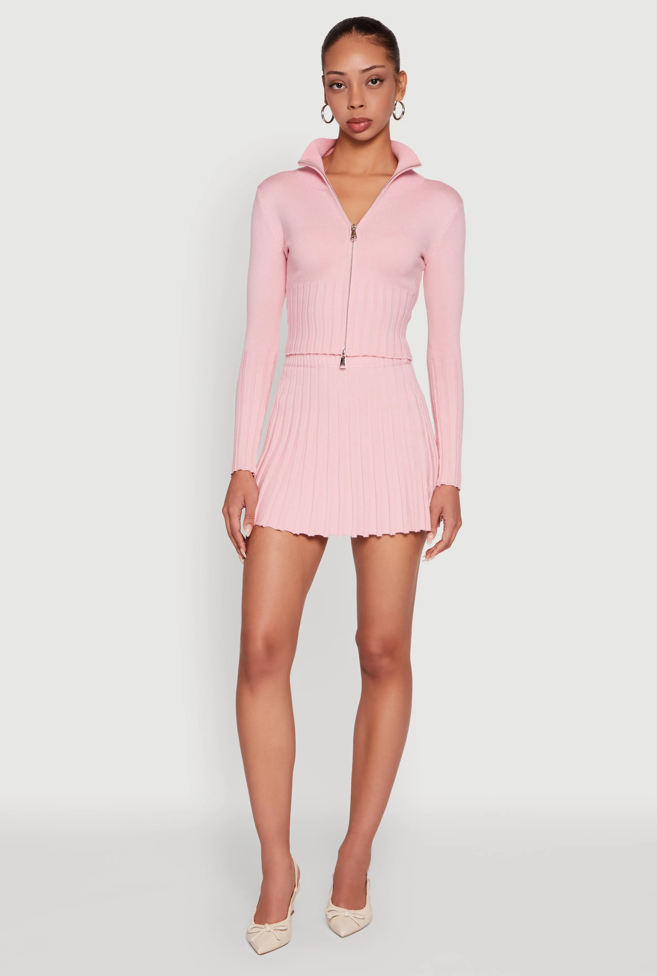 Classic Fit Zip Front Mock Neck Cropped Sweater sold by Rainbow product image thumbnail 2