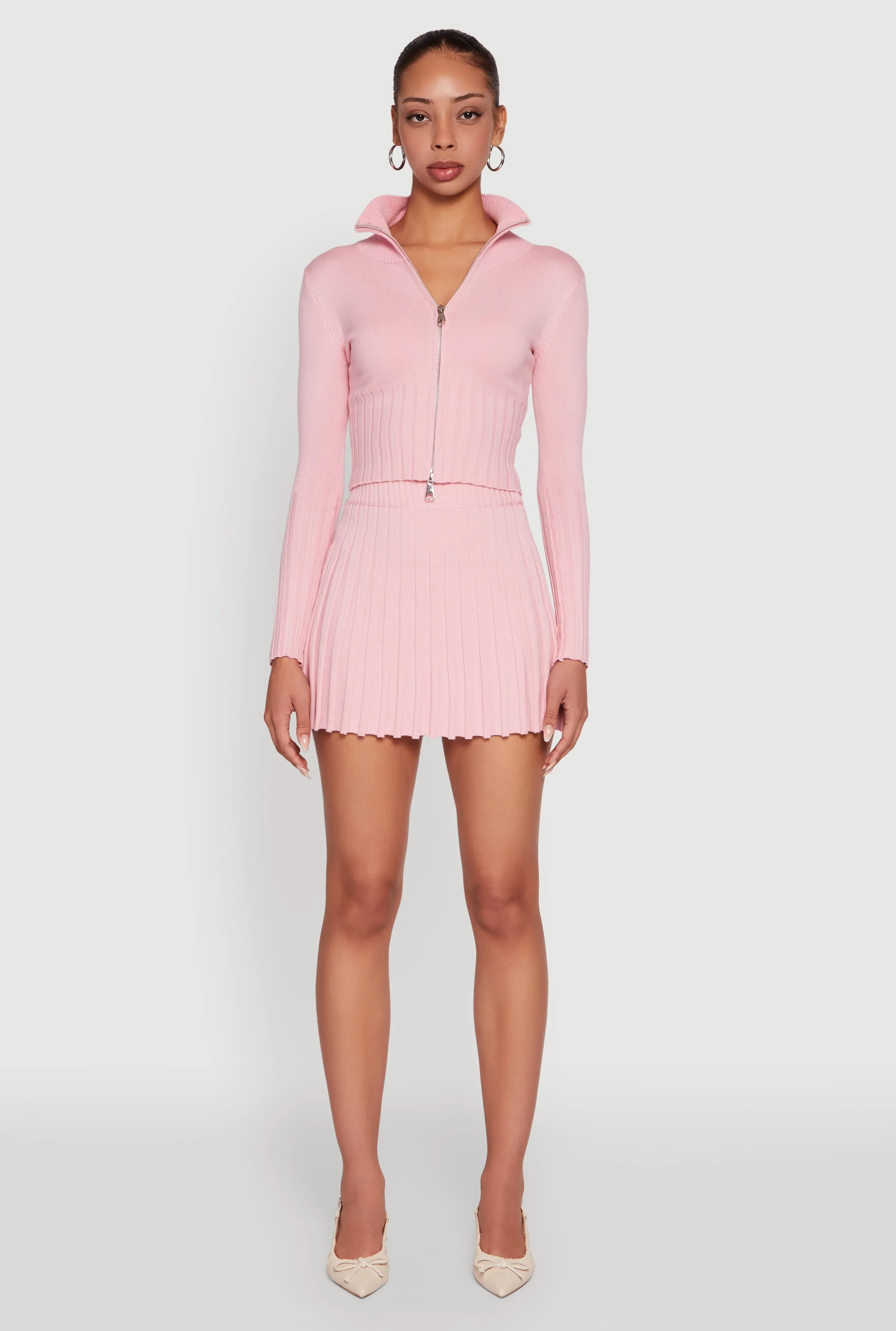 Classic Fit Zip Front Mock Neck Cropped Sweater sold by Rainbow product image thumbnail 3