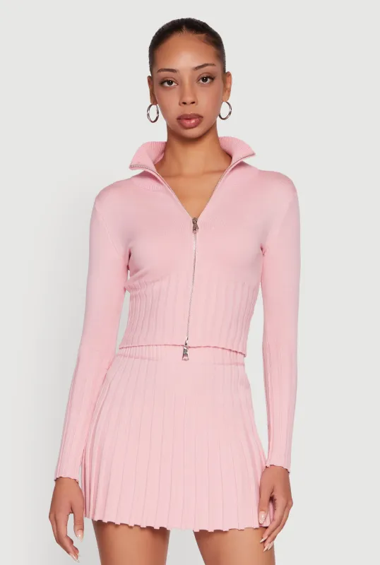 Classic Fit Zip Front Mock Neck Cropped Sweater made by Rainbow