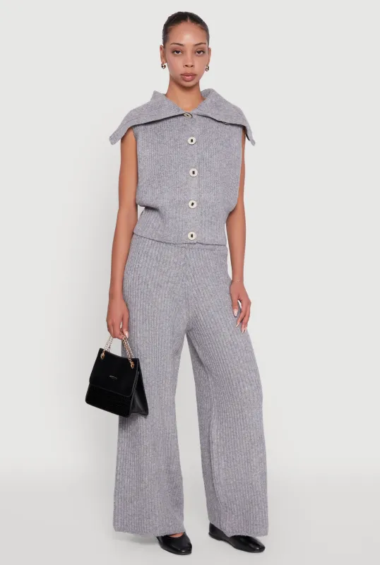 Brushed Ribbed Knit Pull On Wide Leg Pants sold by Rainbow