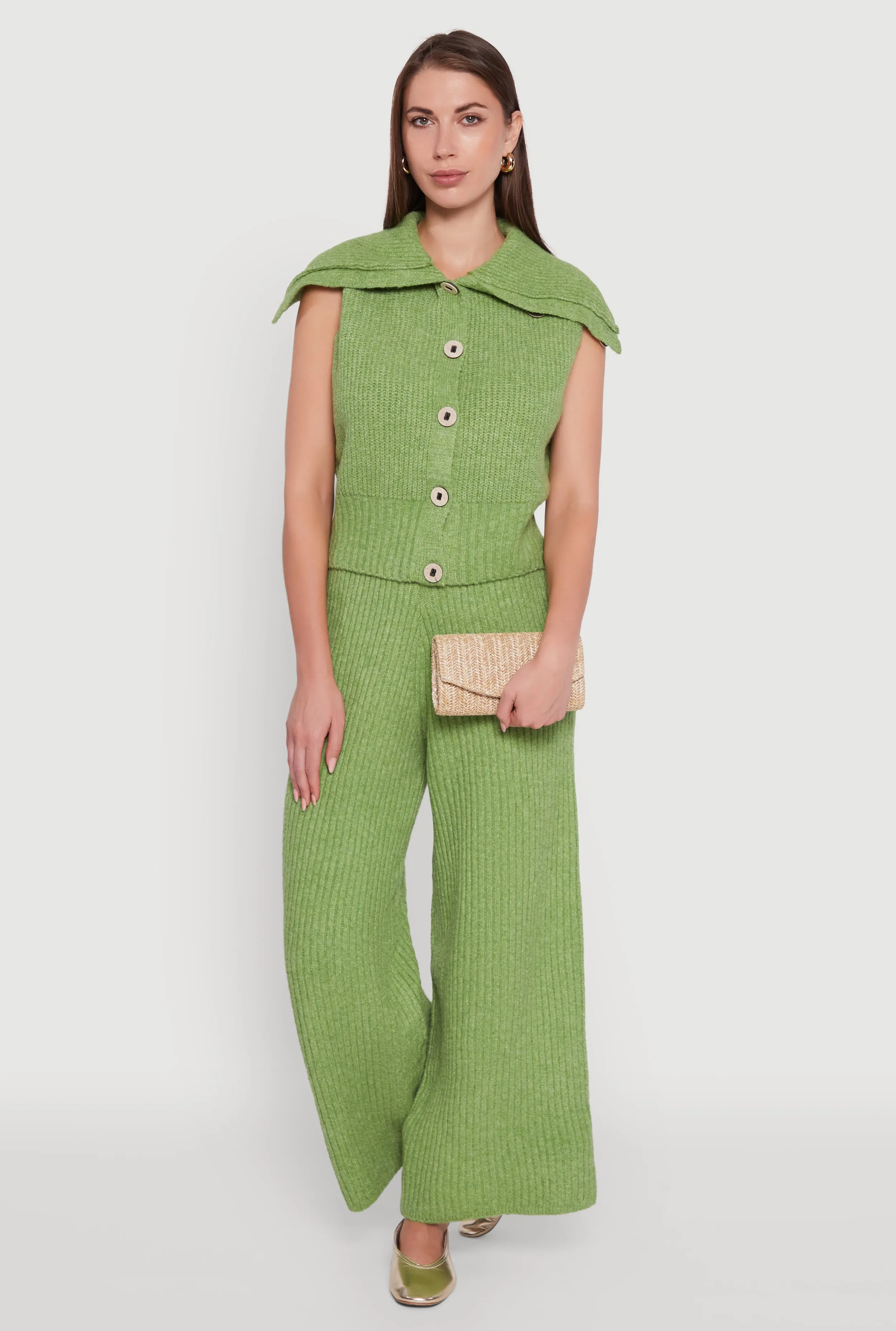 Brushed Rib Knit Collared Button Front Sweater Vest sold by Rainbow product image thumbnail 2