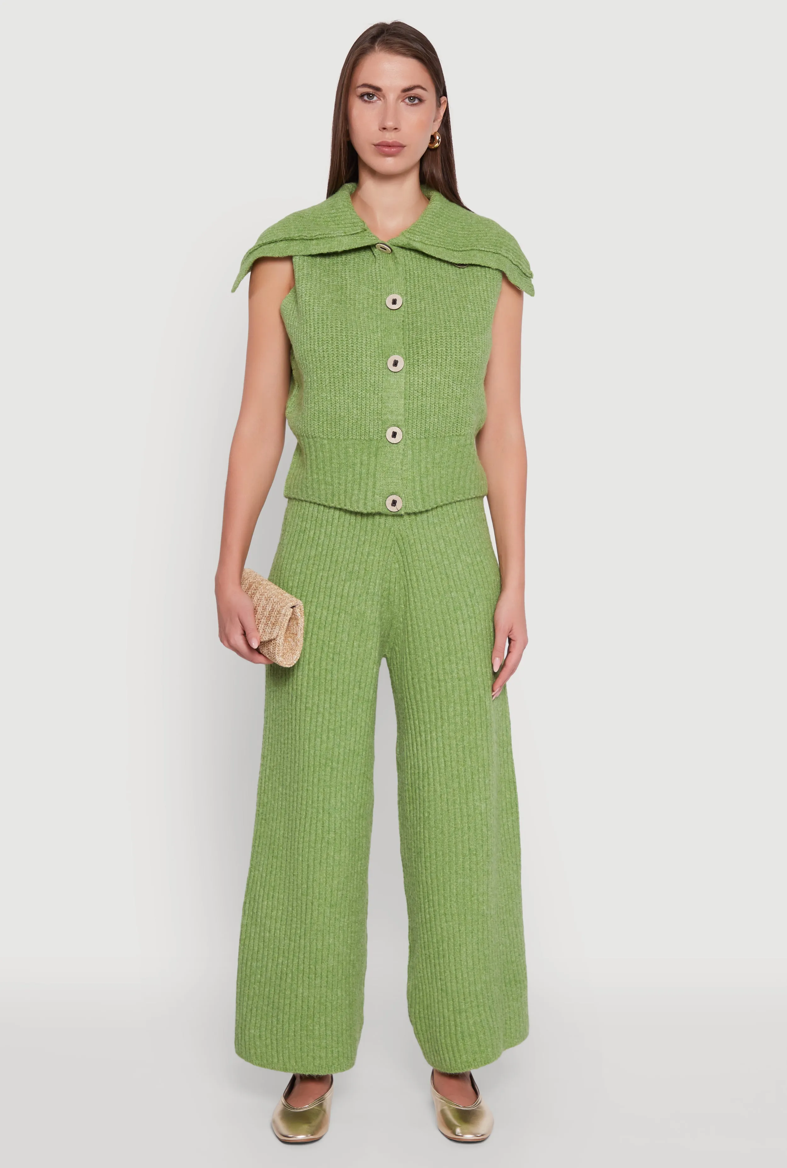 Brushed Rib Knit Collared Button Front Sweater Vest sold by Rainbow product image thumbnail 3