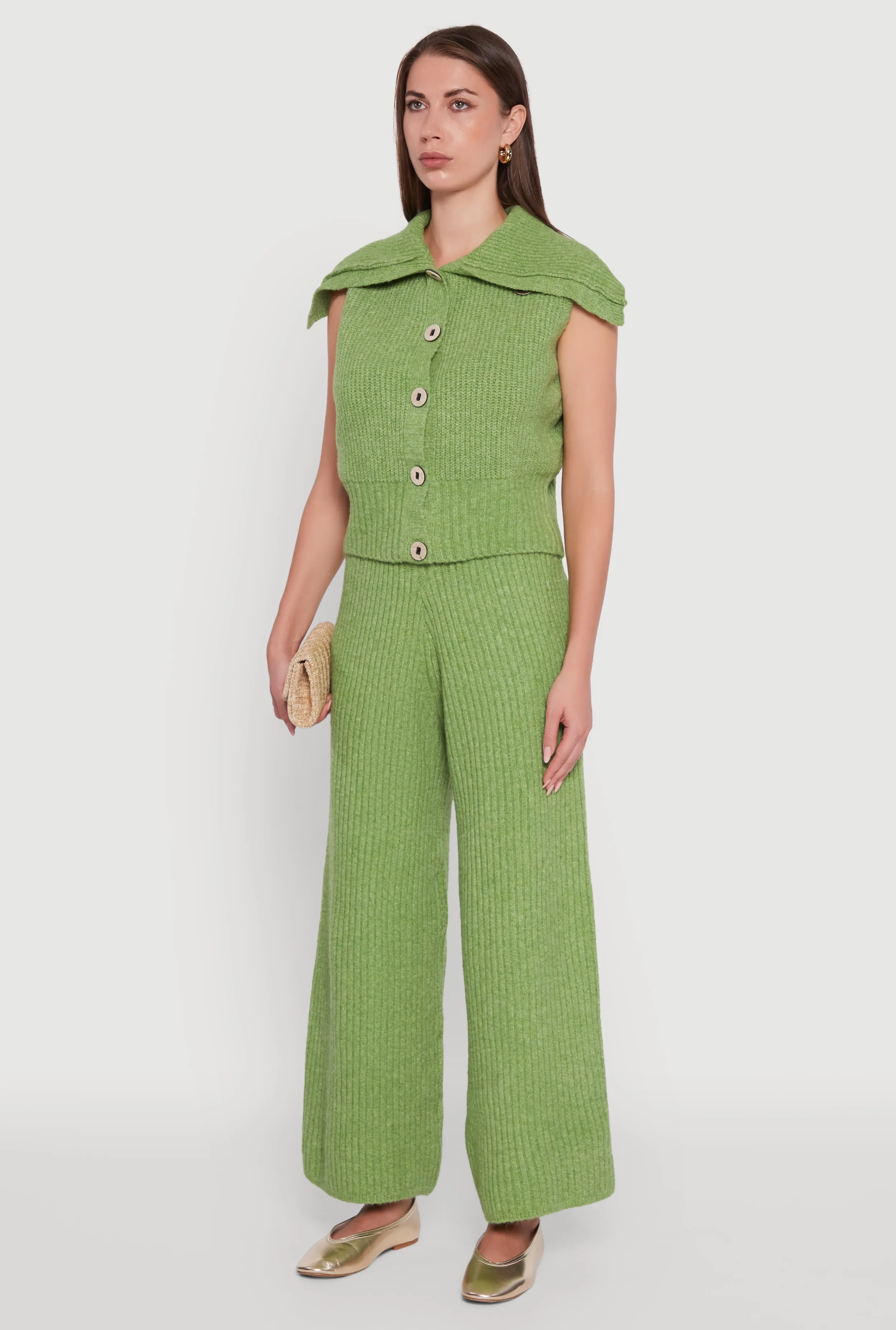 Brushed Rib Knit Collared Button Front Sweater Vest sold by Rainbow product image thumbnail 5