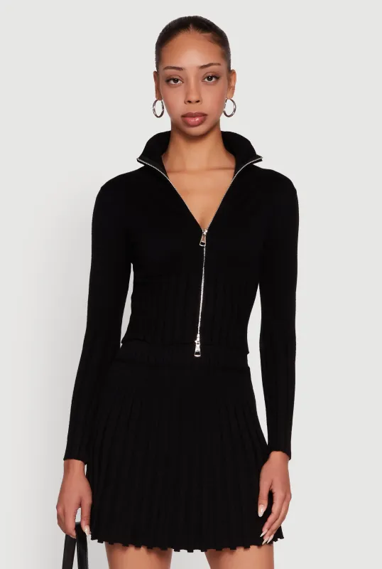 Classic Fit Zip Front Mock Neck Cropped Sweater made by Rainbow