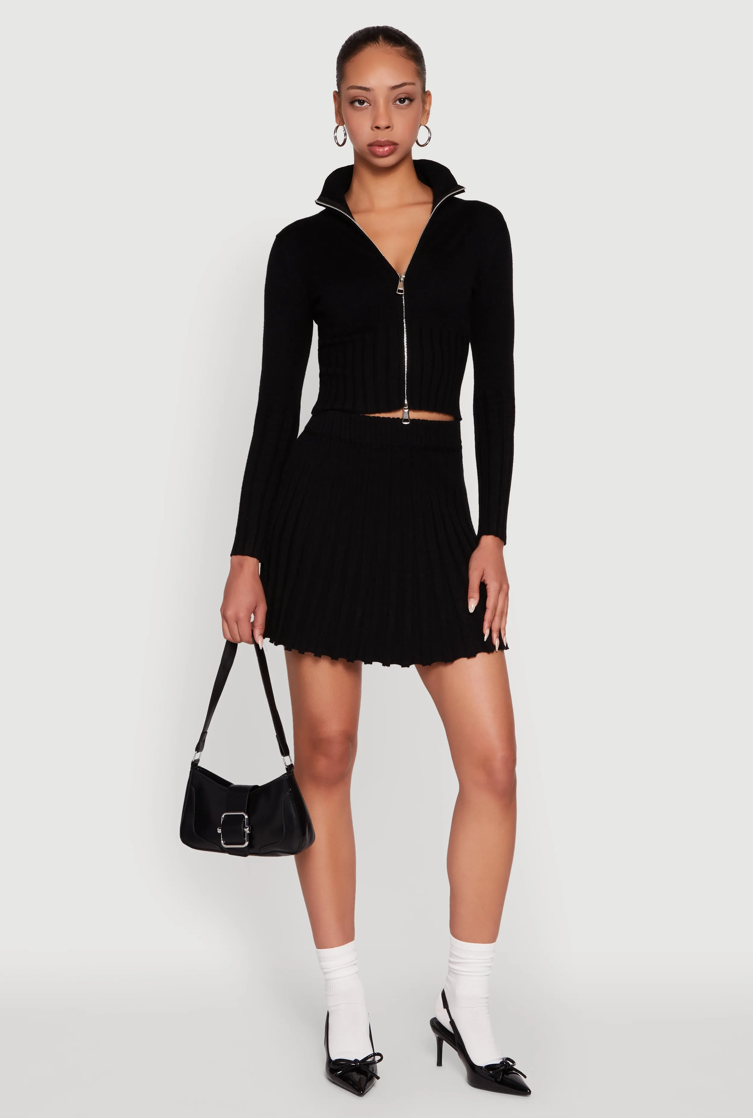 Classic Fit Zip Front Mock Neck Cropped Sweater sold by Rainbow product image thumbnail 2