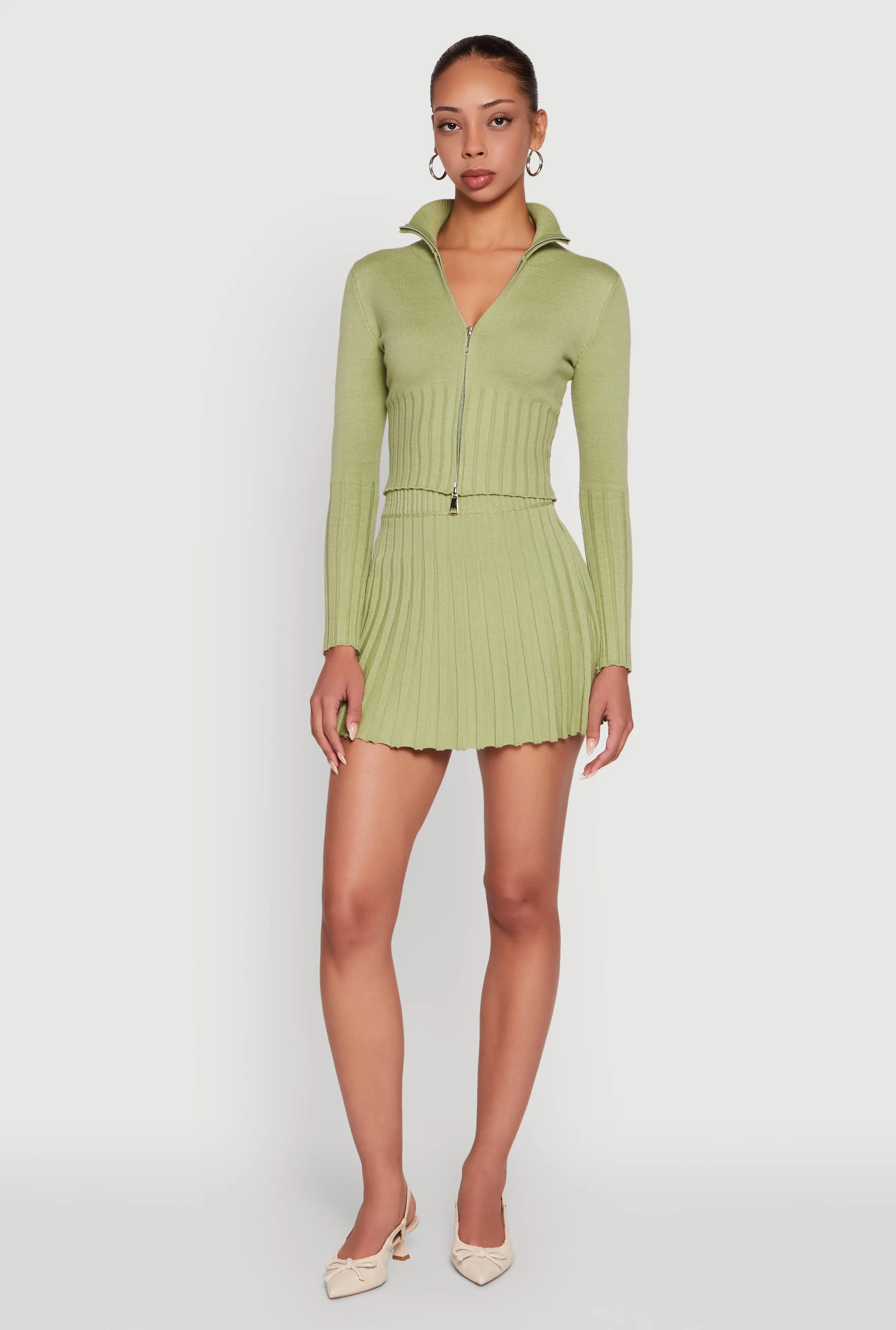 Classic Fit Zip Front Mock Neck Cropped Sweater sold by Rainbow product image thumbnail 2