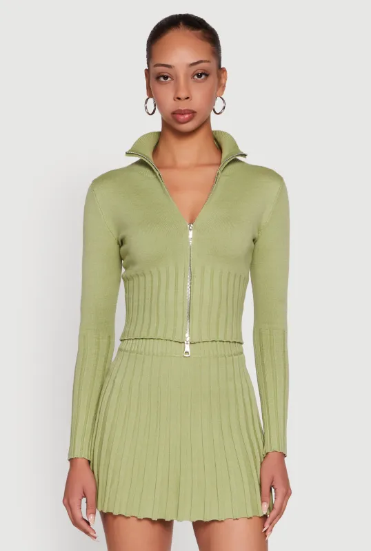 Classic Fit Zip Front Mock Neck Cropped Sweater made by Rainbow