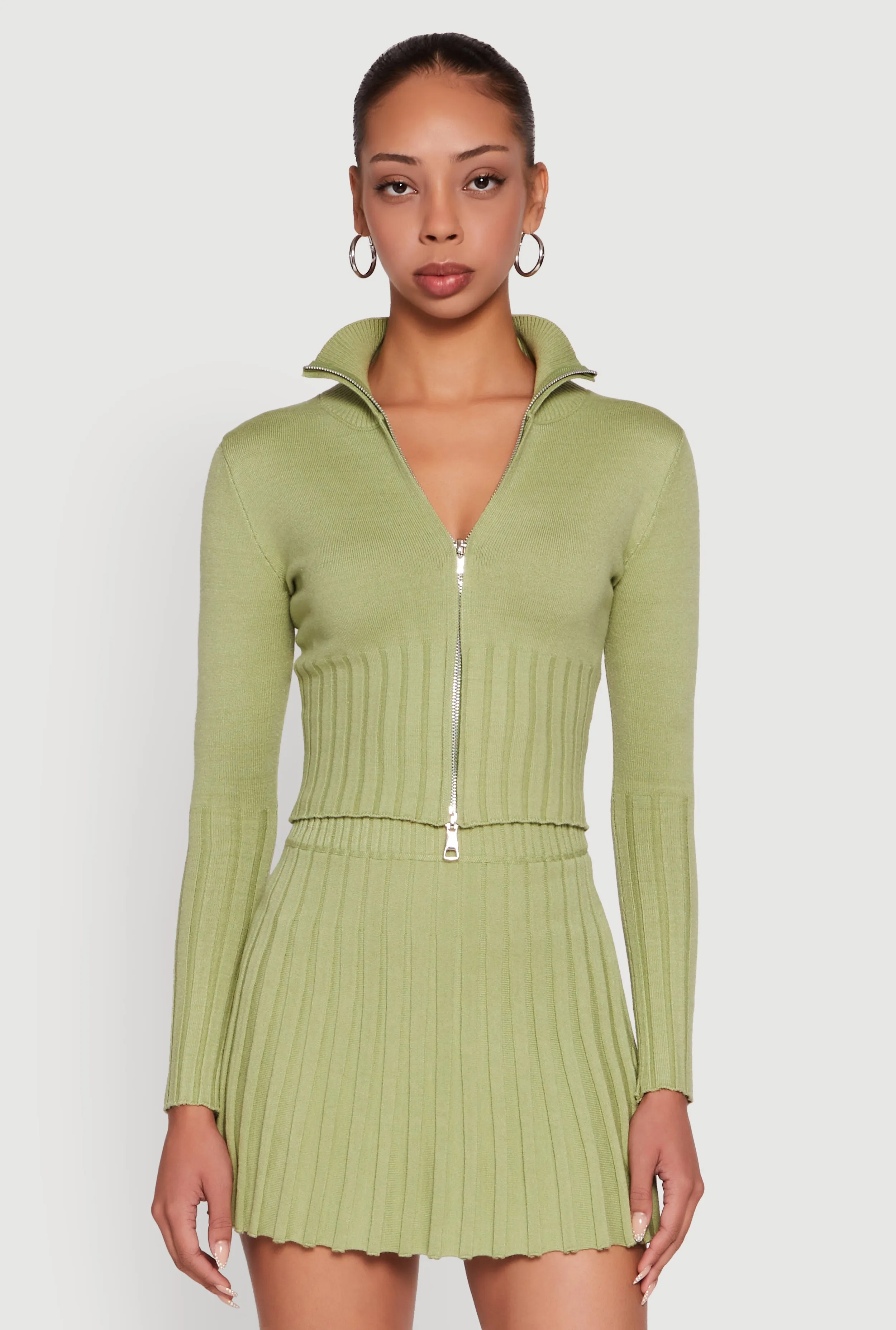 Classic Fit Zip Front Mock Neck Cropped Sweater sold by Rainbow