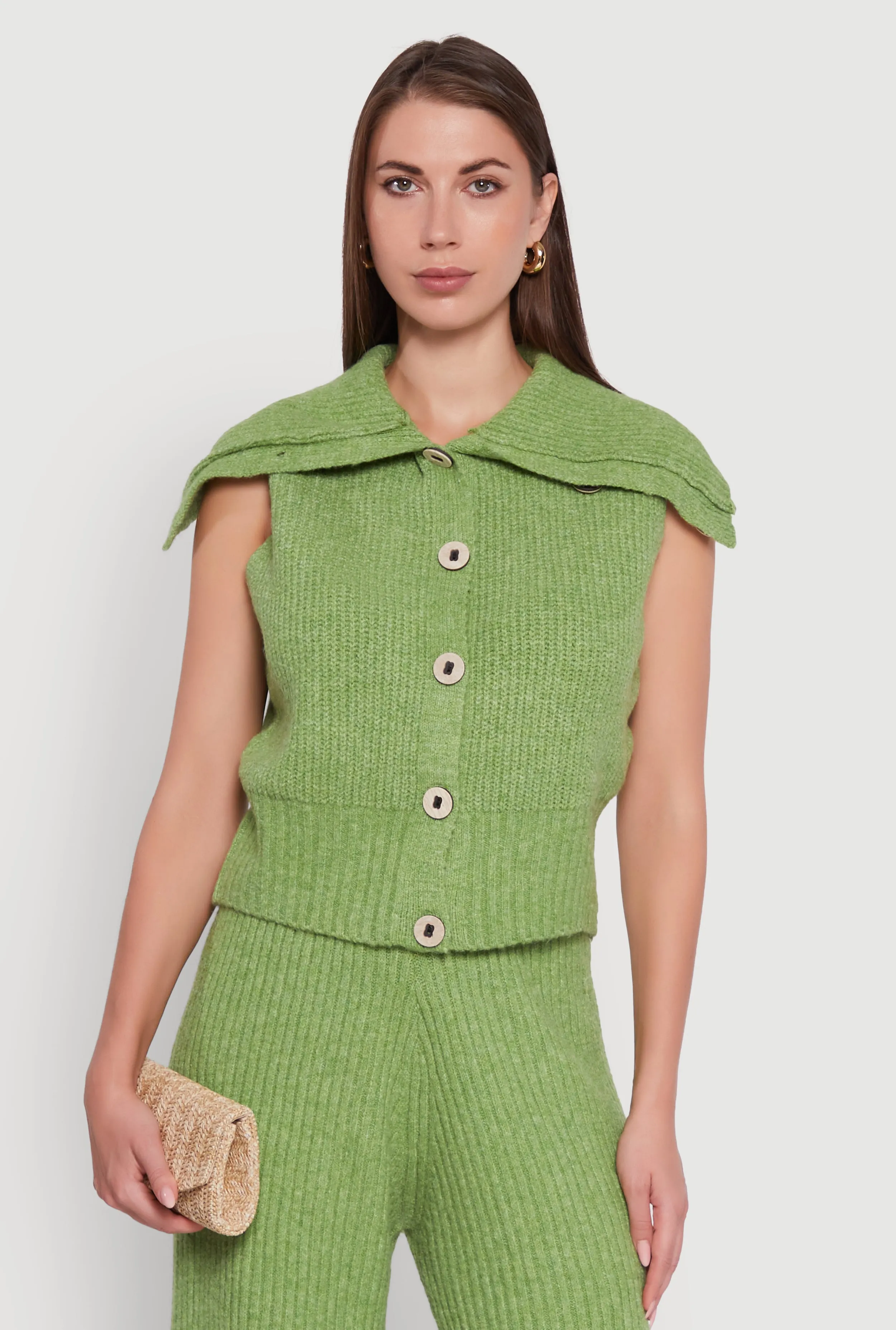 Brushed Rib Knit Collared Button Front Sweater Vest sold by Rainbow product image thumbnail 4