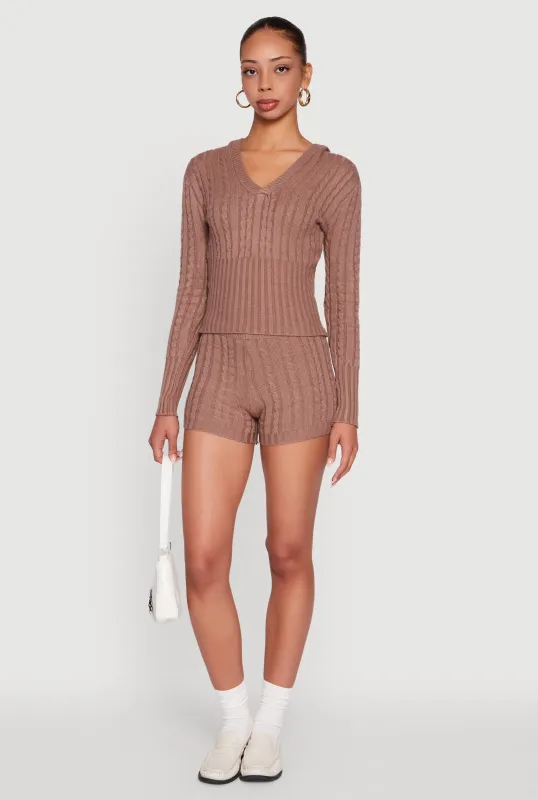 Mid Rise Cable Knit Shorts made by Rainbow