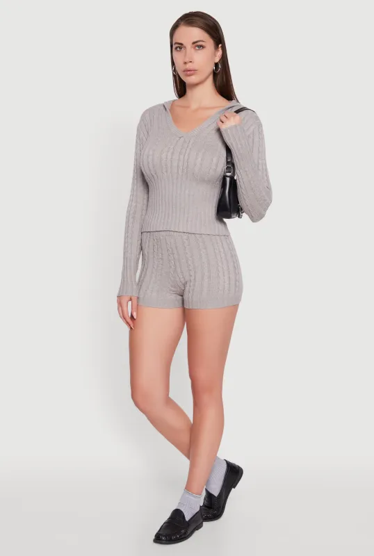Mid Rise Cable Knit Shorts made by Rainbow