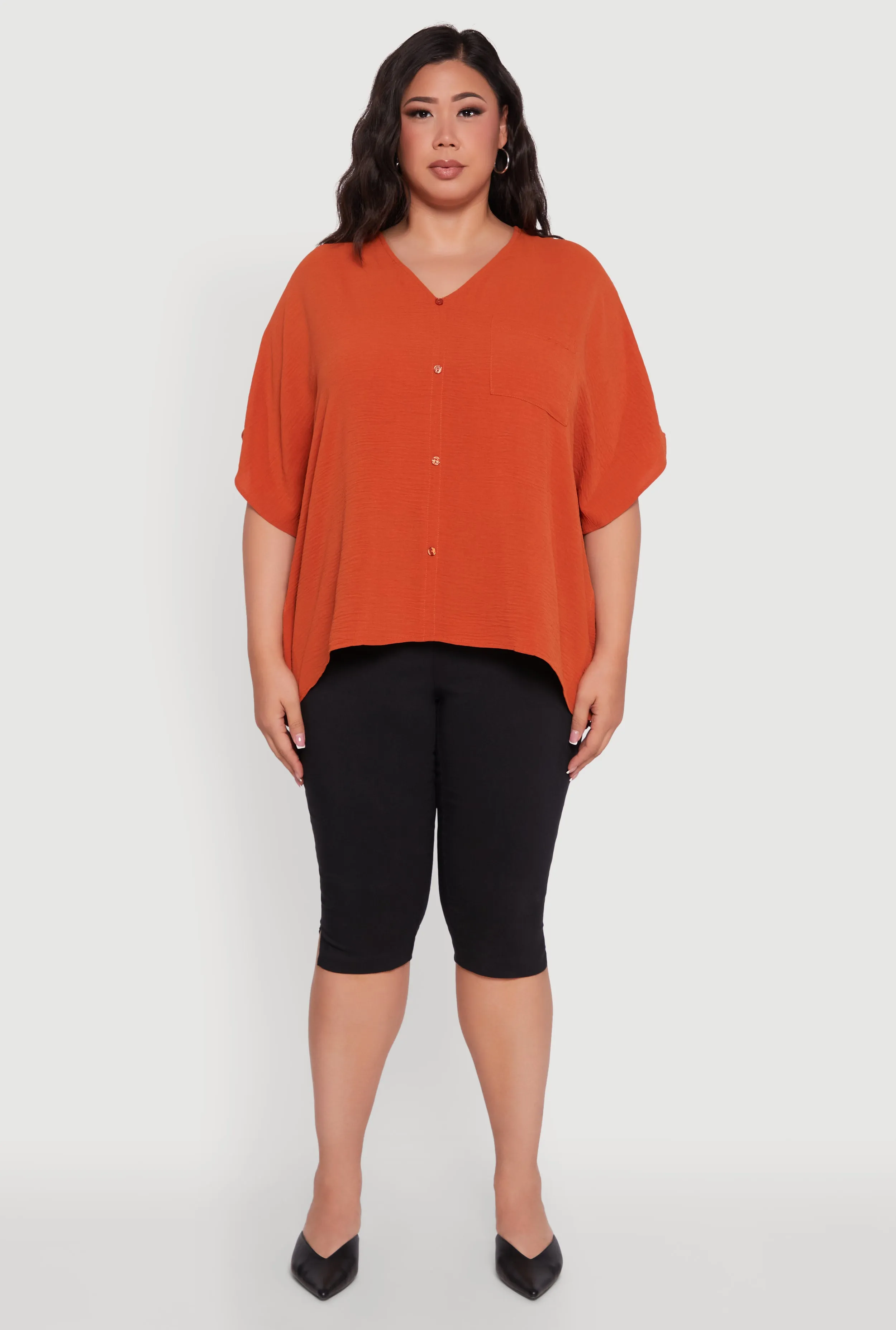 Plus Size Crepe Knit Button Detail Dolman Sleeve Blouse sold by Rainbow product image thumbnail 3