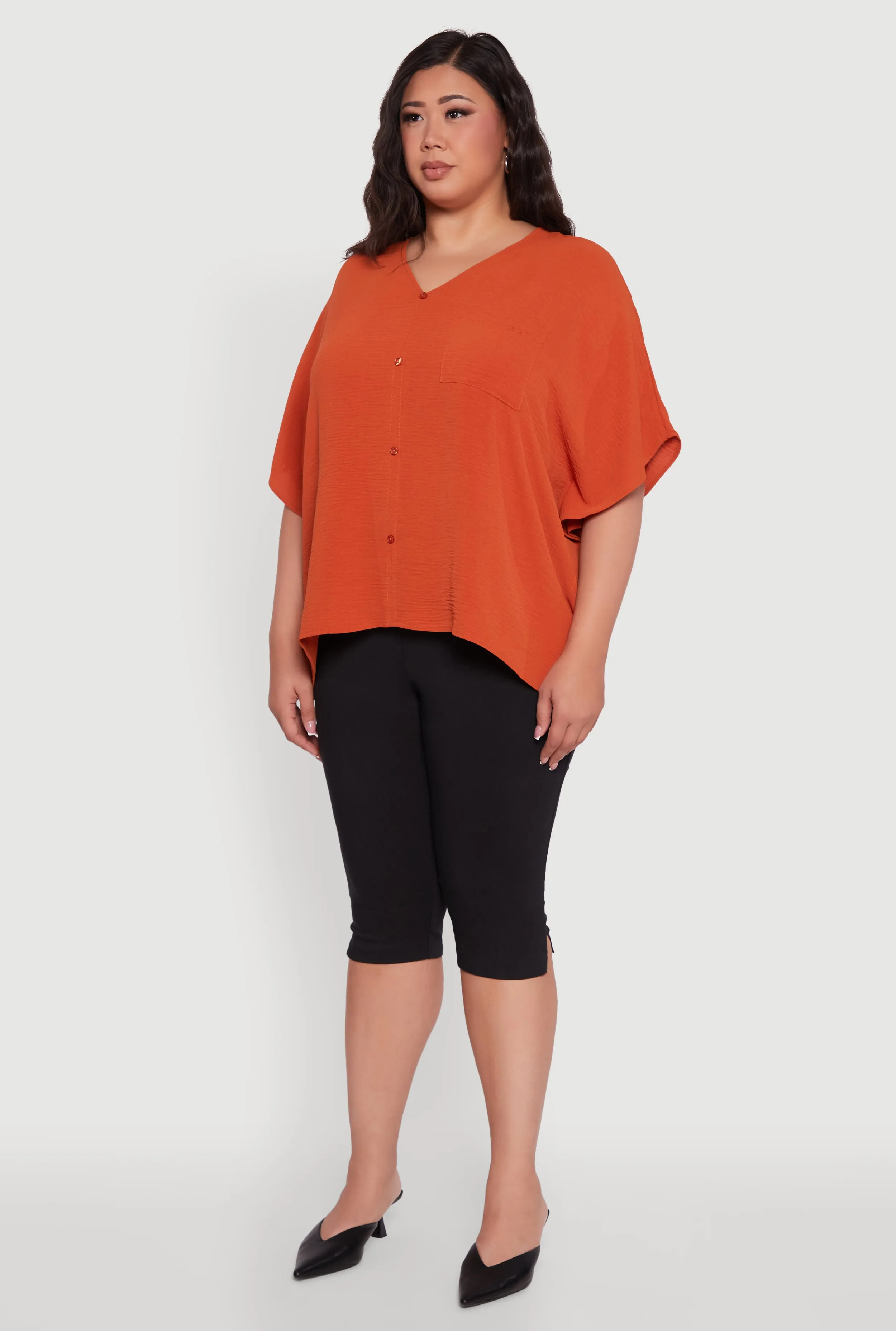 Plus Size Crepe Knit Button Detail Dolman Sleeve Blouse sold by Rainbow product image thumbnail 5