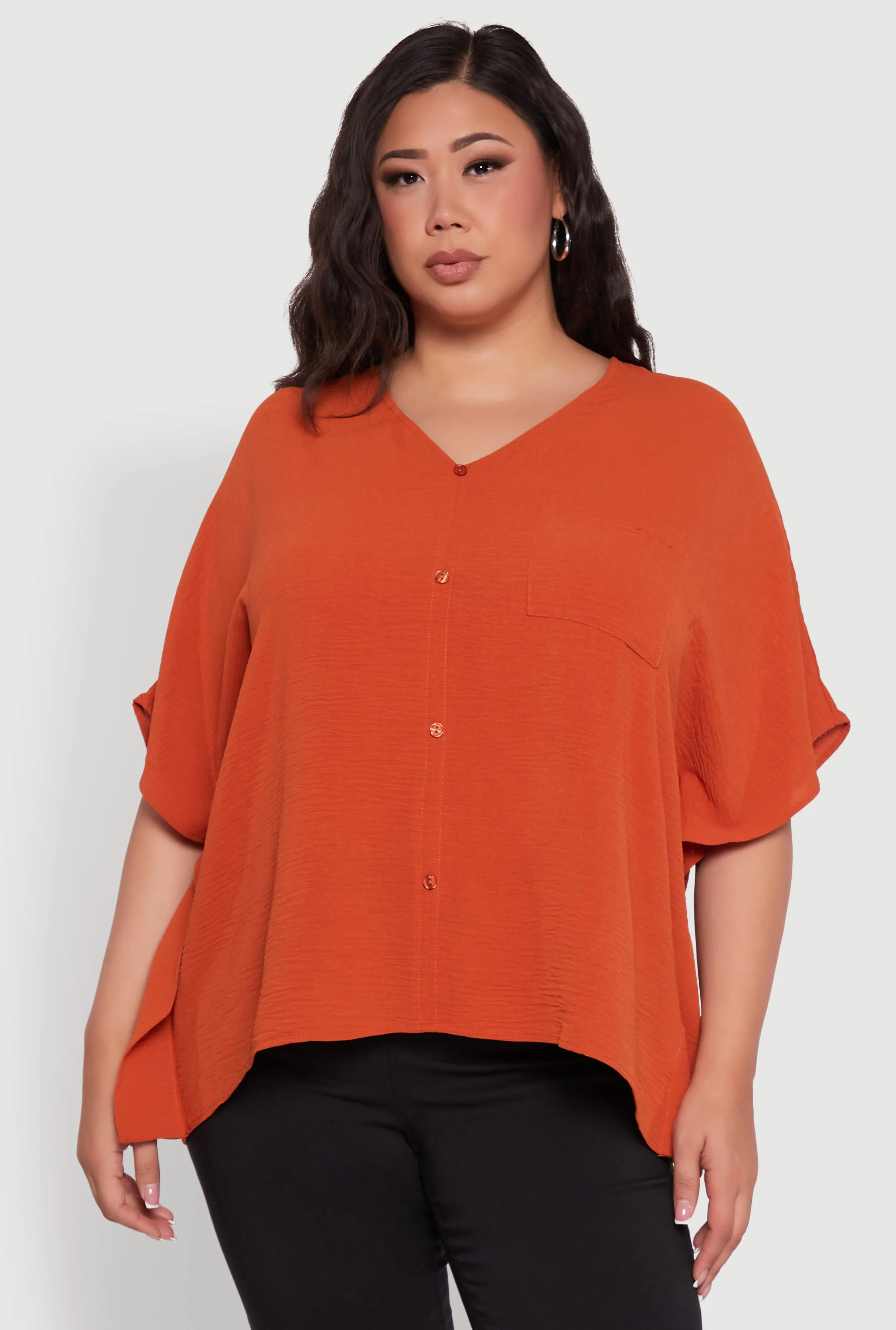 Plus Size Crepe Knit Button Detail Dolman Sleeve Blouse sold by Rainbow product image thumbnail 2