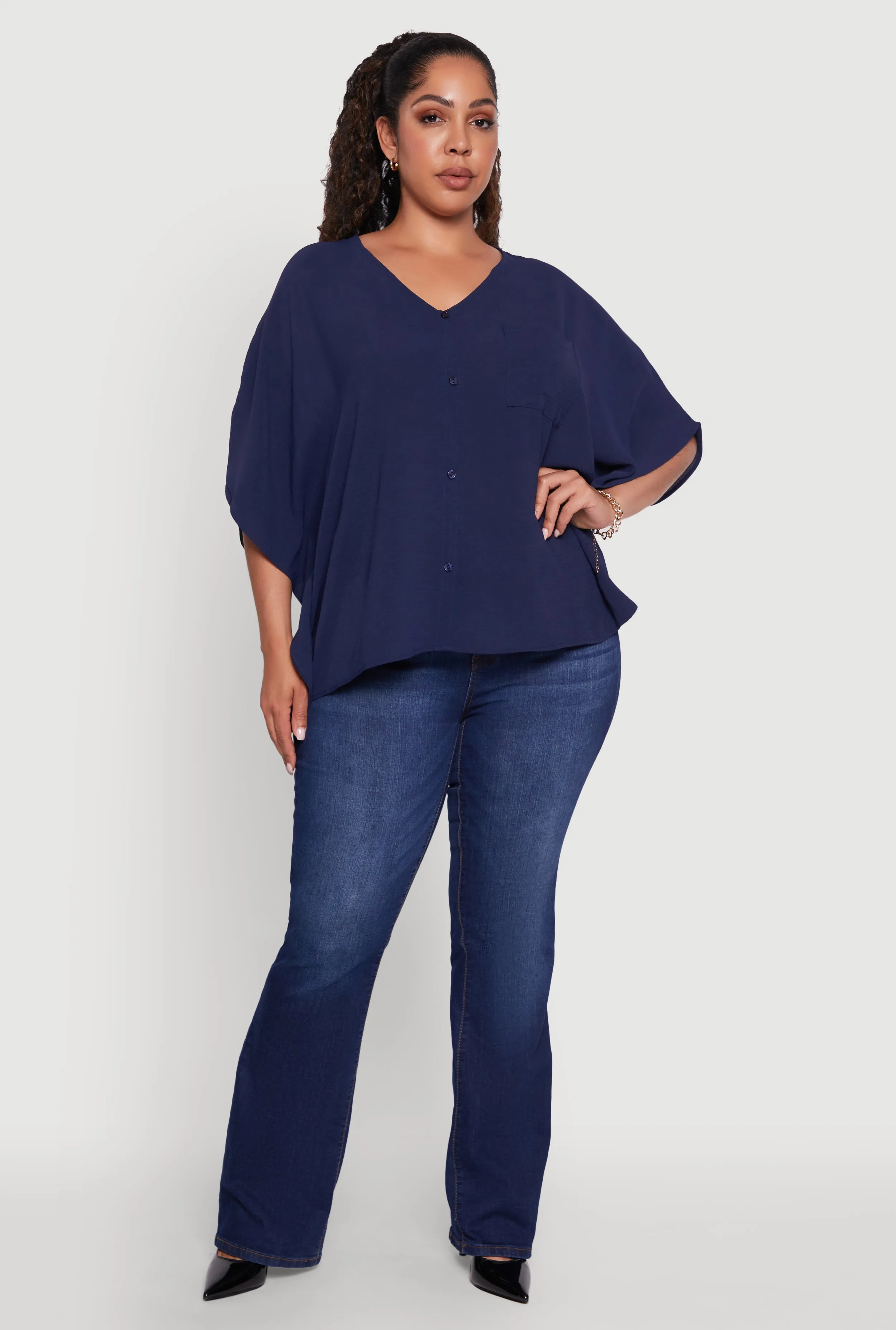 Plus Size Crepe Knit Button Detail Dolman Sleeve Blouse sold by Rainbow product image thumbnail 2