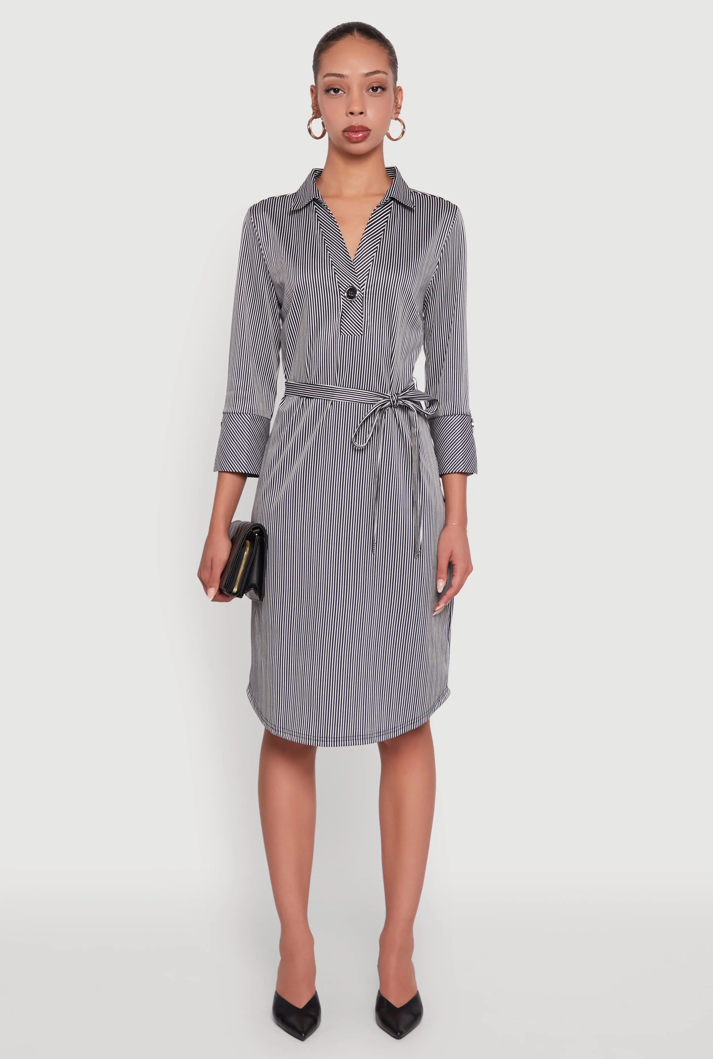 Classic Fit Striped Midi Dress with Tie Waist Belt sold by Rainbow product image thumbnail 2