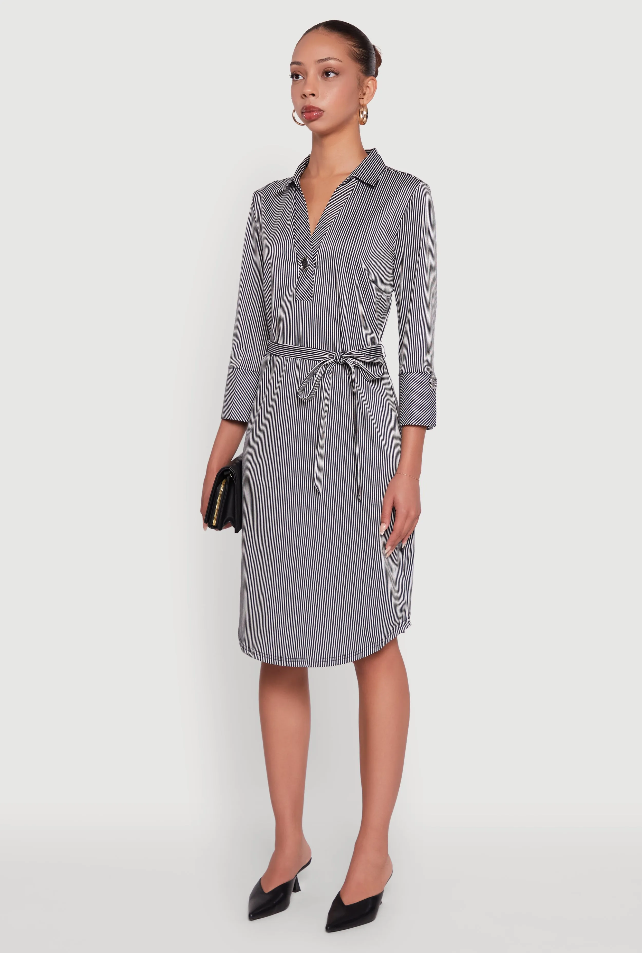 Classic Fit Striped Midi Dress with Tie Waist Belt sold by Rainbow product image thumbnail 3