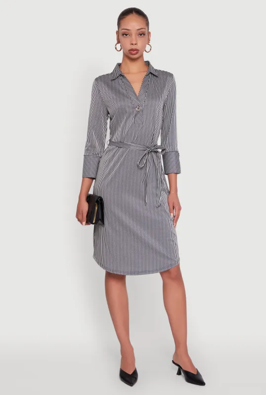 Classic Fit Striped Midi Dress with Tie Waist Belt sold by Rainbow