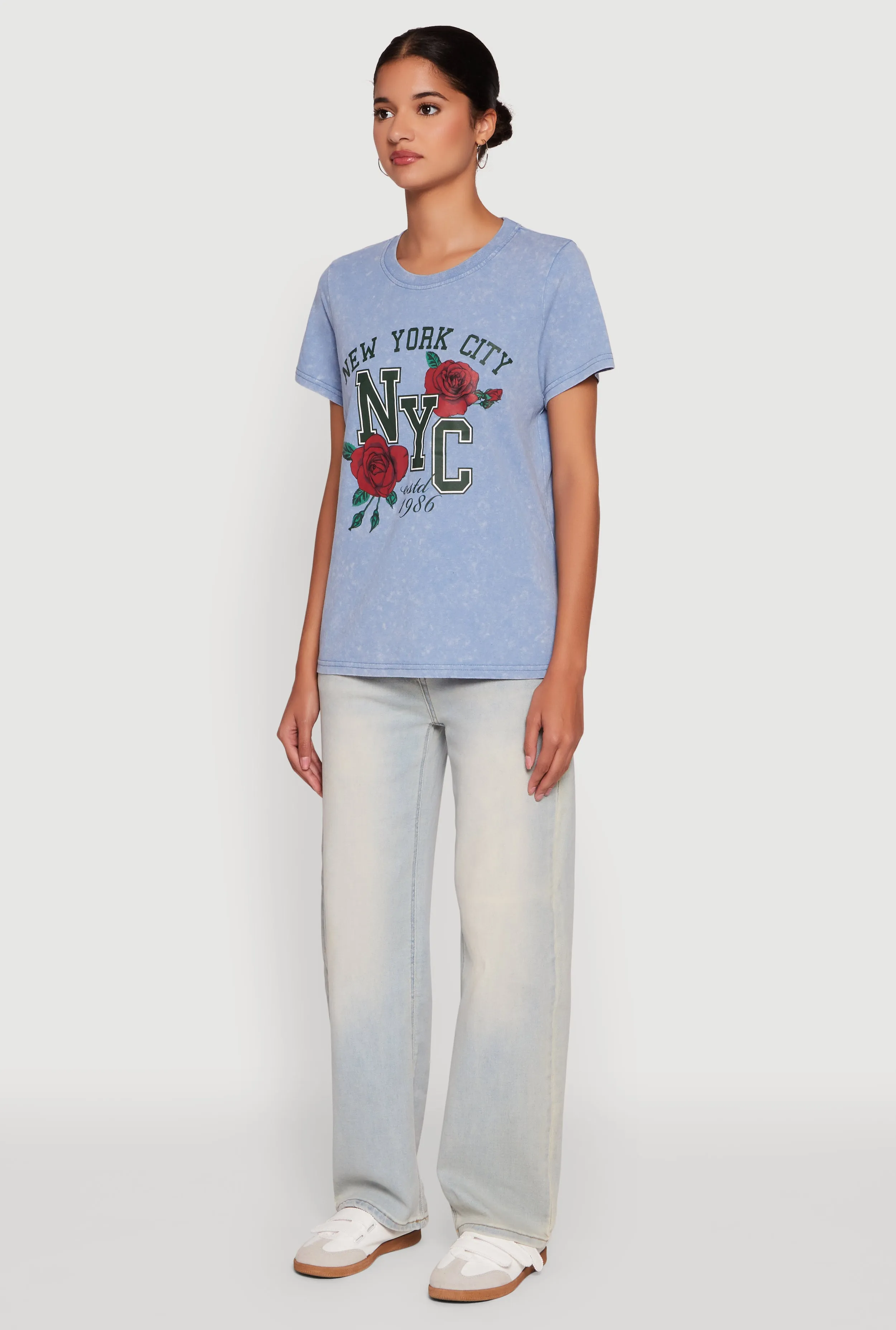 NYC Graphic Rose Print Acid Wash Classic Tee sold by Rainbow product image thumbnail 5