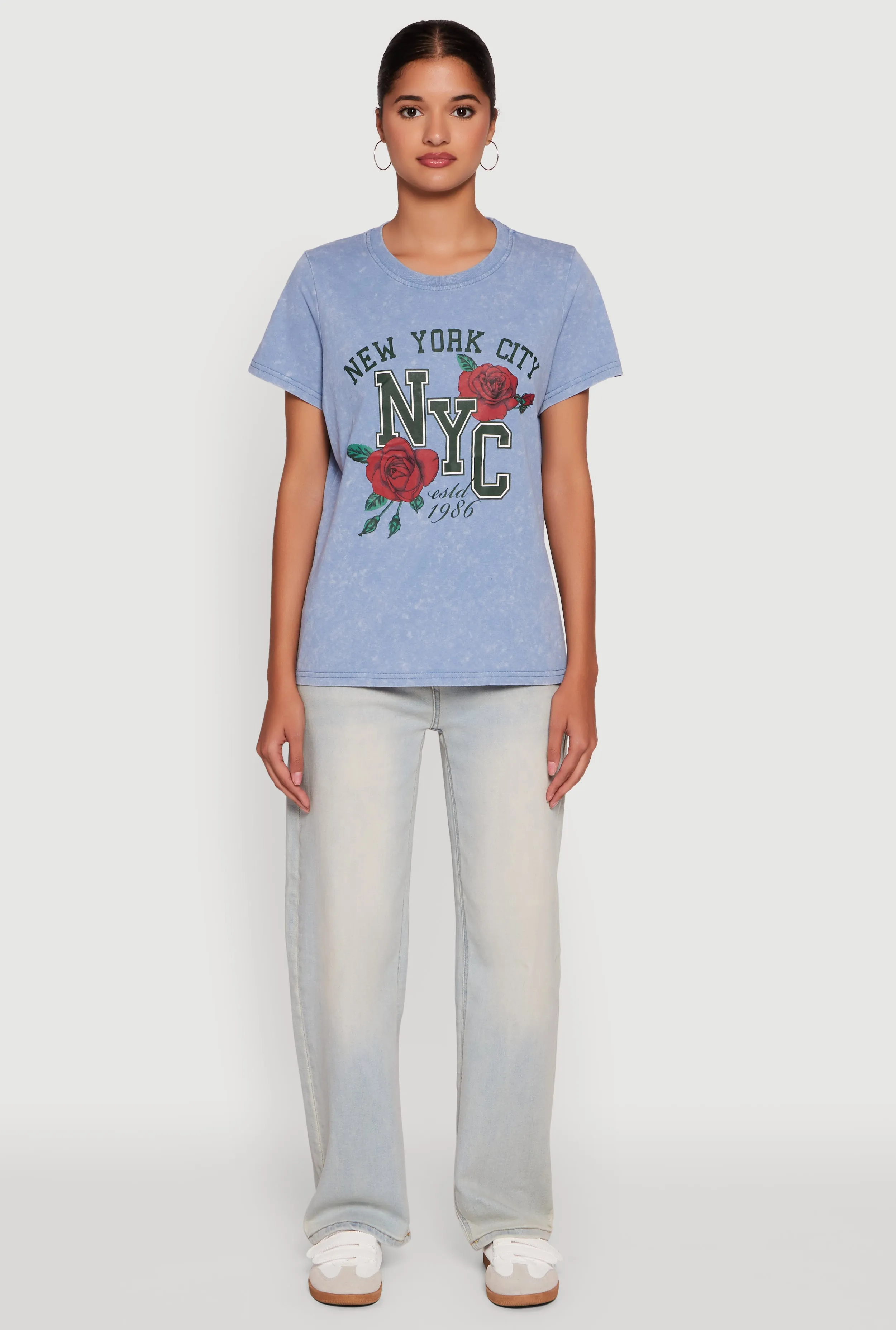 NYC Graphic Rose Print Acid Wash Classic Tee sold by Rainbow product image thumbnail 3