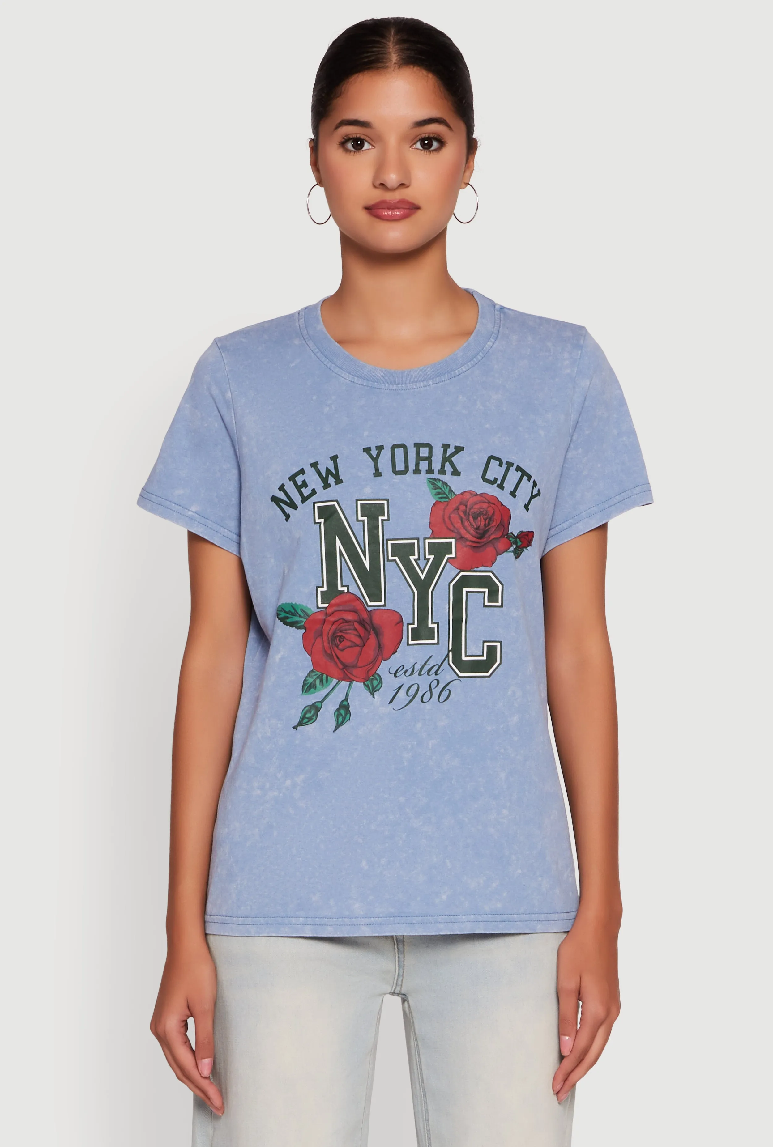 NYC Graphic Rose Print Acid Wash Classic Tee sold by Rainbow product image thumbnail 2