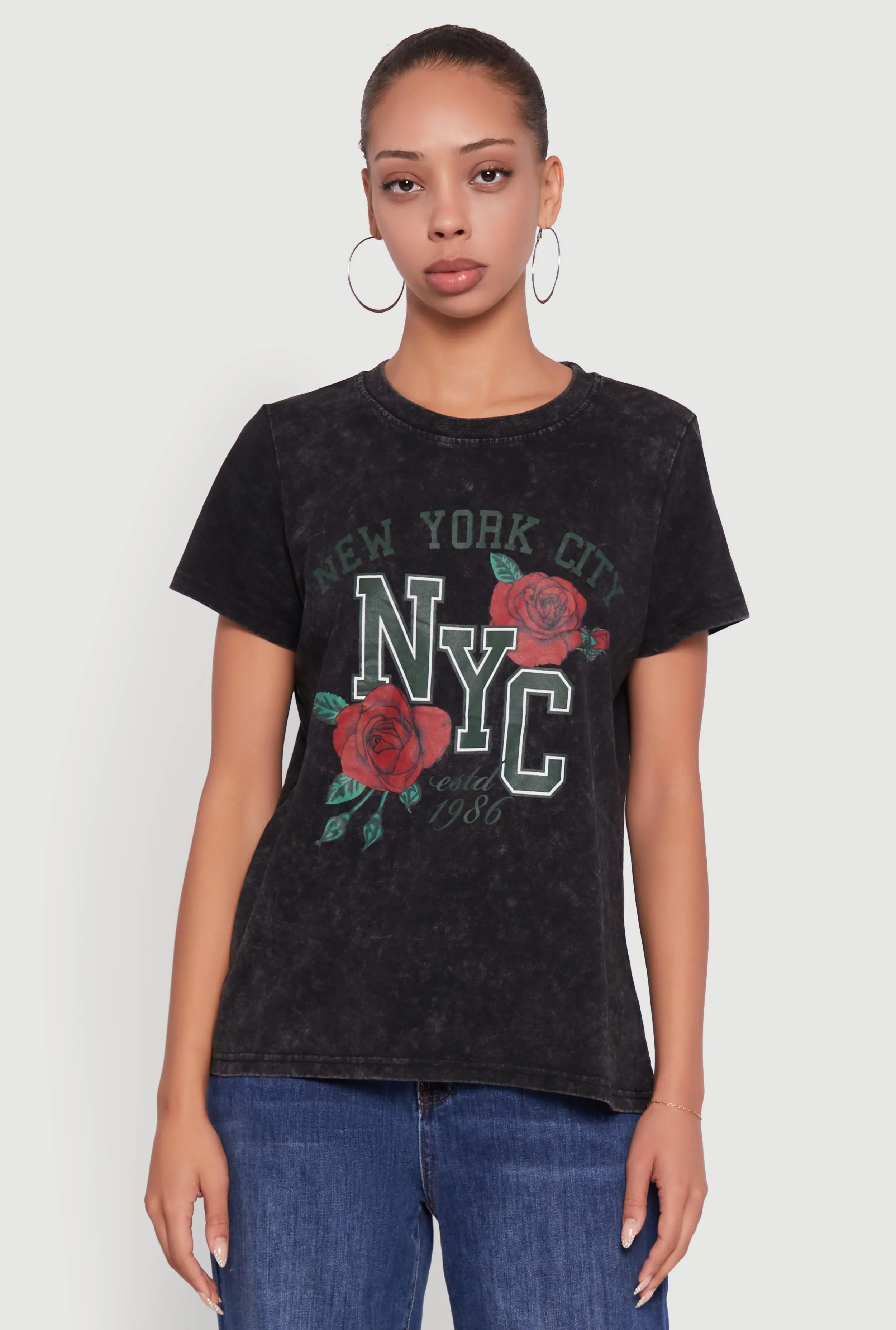 NYC Graphic Rose Print Acid Wash Classic Tee sold by Rainbow product image thumbnail 2