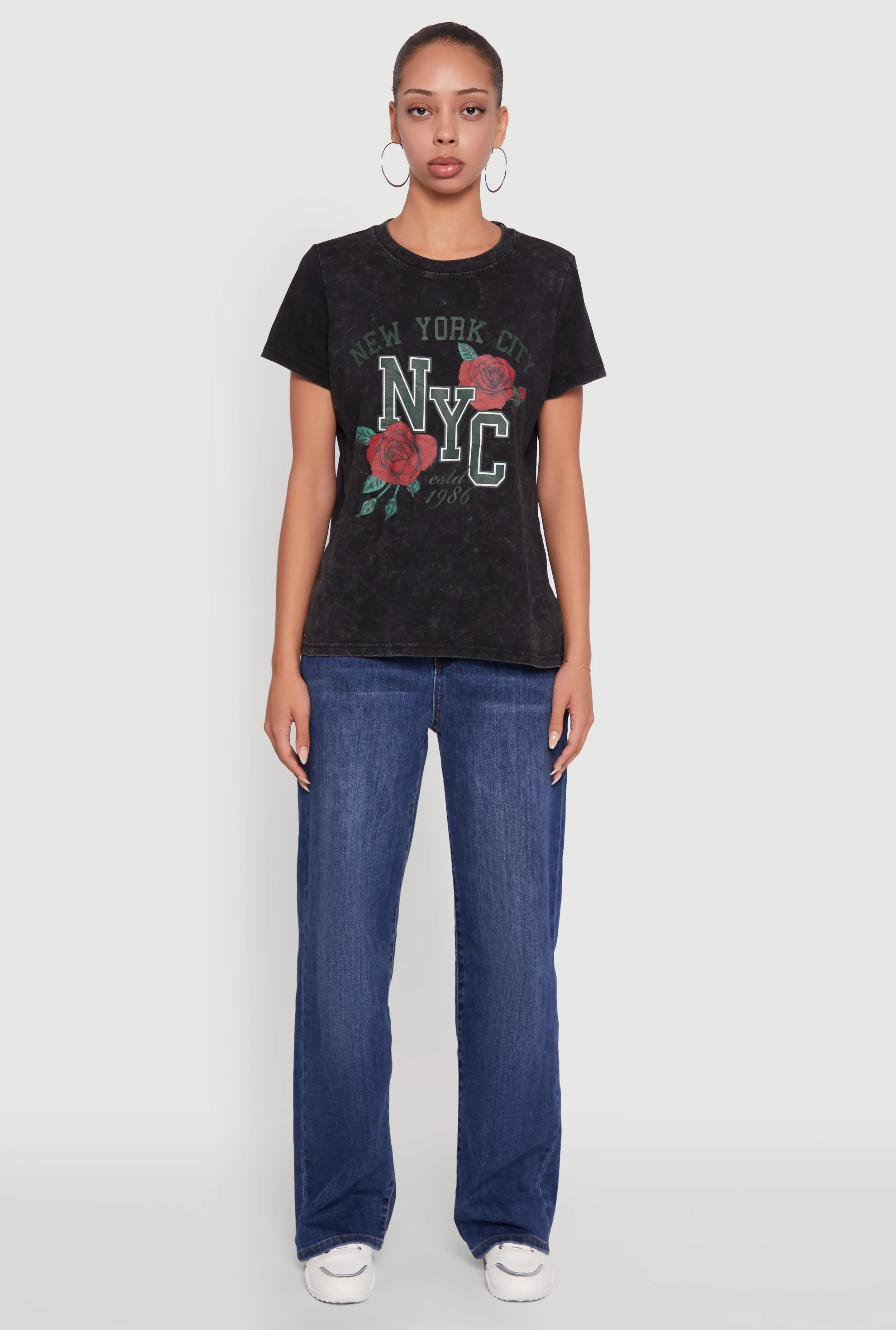 NYC Graphic Rose Print Acid Wash Classic Tee sold by Rainbow product image thumbnail 3