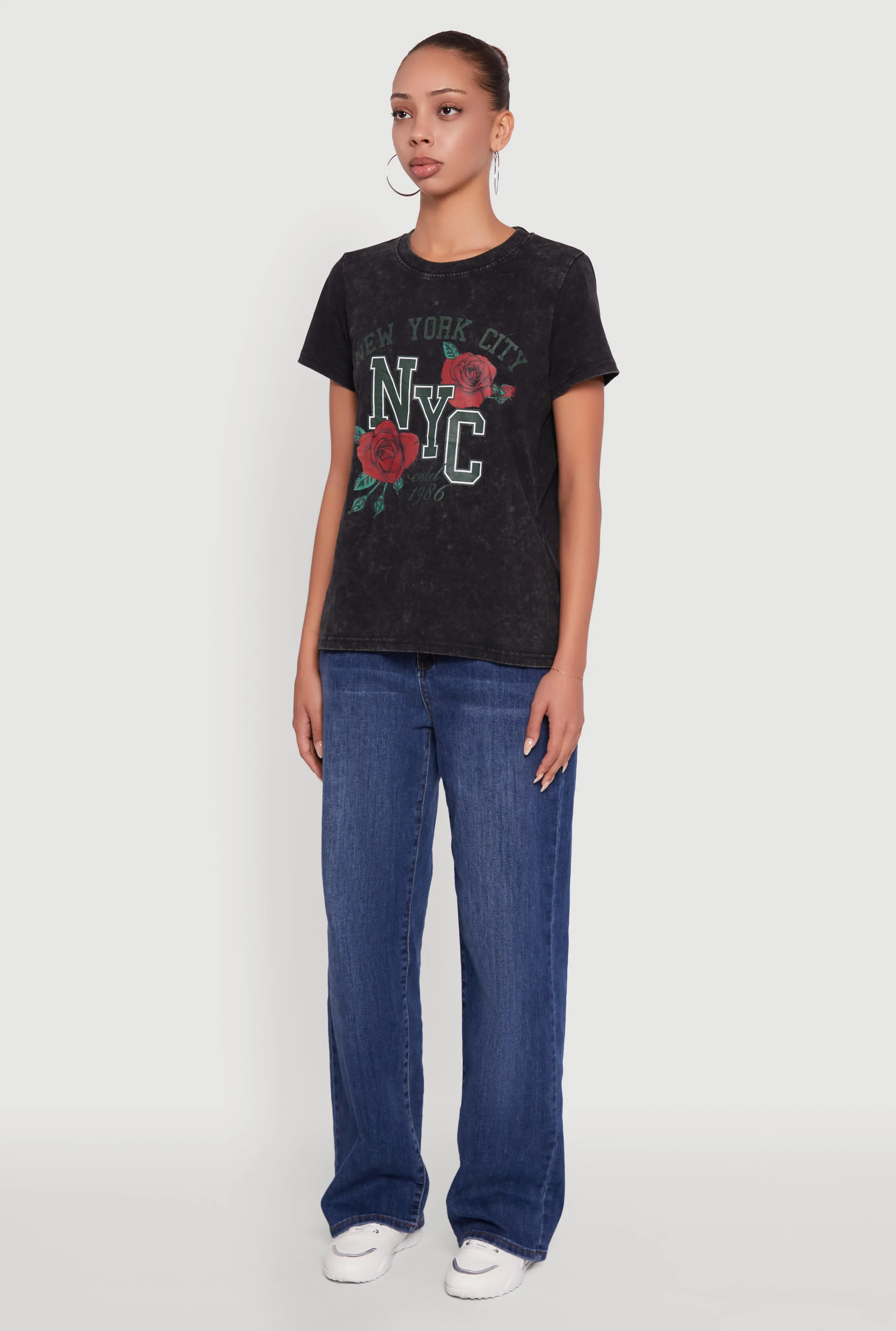 NYC Graphic Rose Print Acid Wash Classic Tee sold by Rainbow product image thumbnail 5