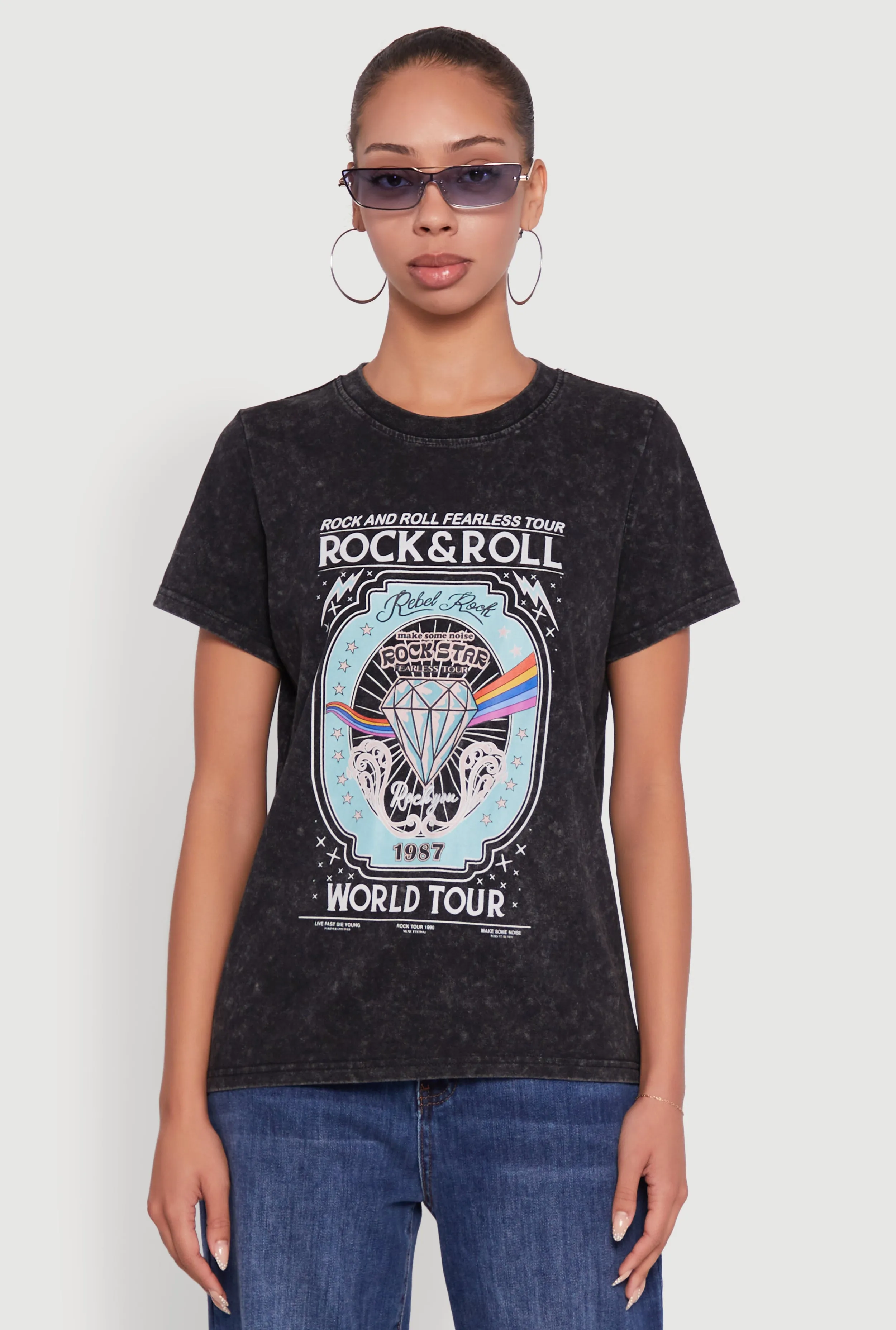 Acid Wash Graphic Rock and Roll Fearless Tour T-Shirt sold by Rainbow product image thumbnail 2