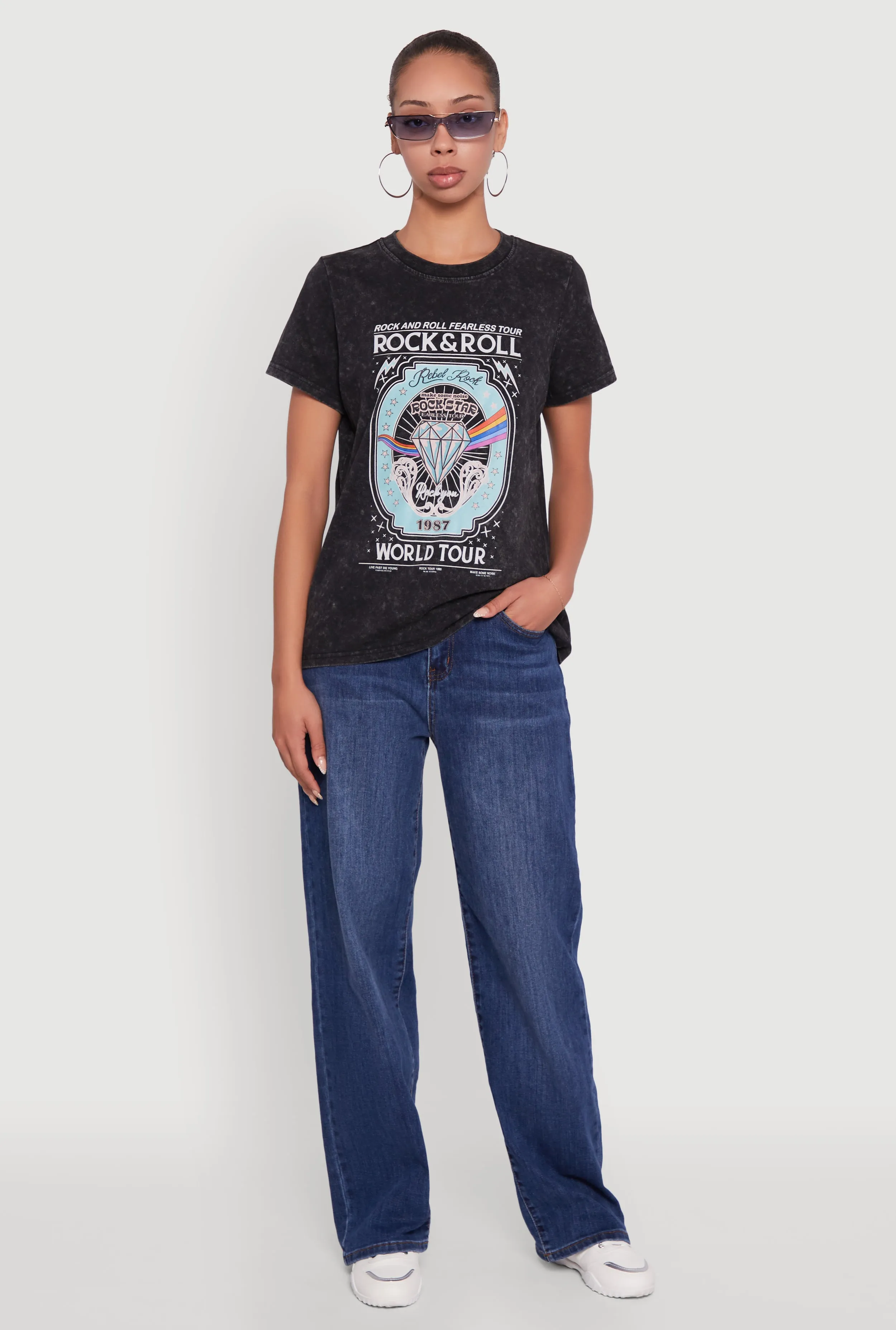 Acid Wash Graphic Rock and Roll Fearless Tour T-Shirt sold by Rainbow