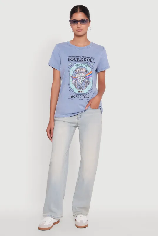Acid Wash Graphic Rock and Roll Fearless Tour T-Shirt sold by Rainbow