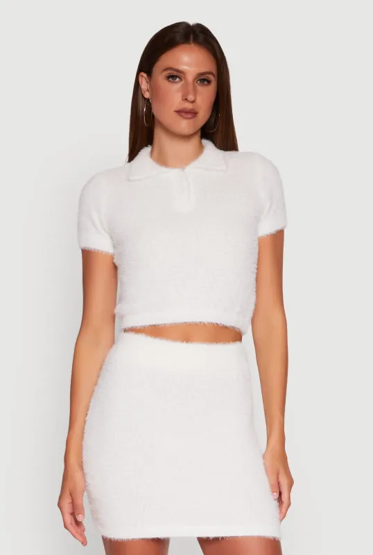 Eyelash Knit Cropped Polo Shirt sold by Rainbow