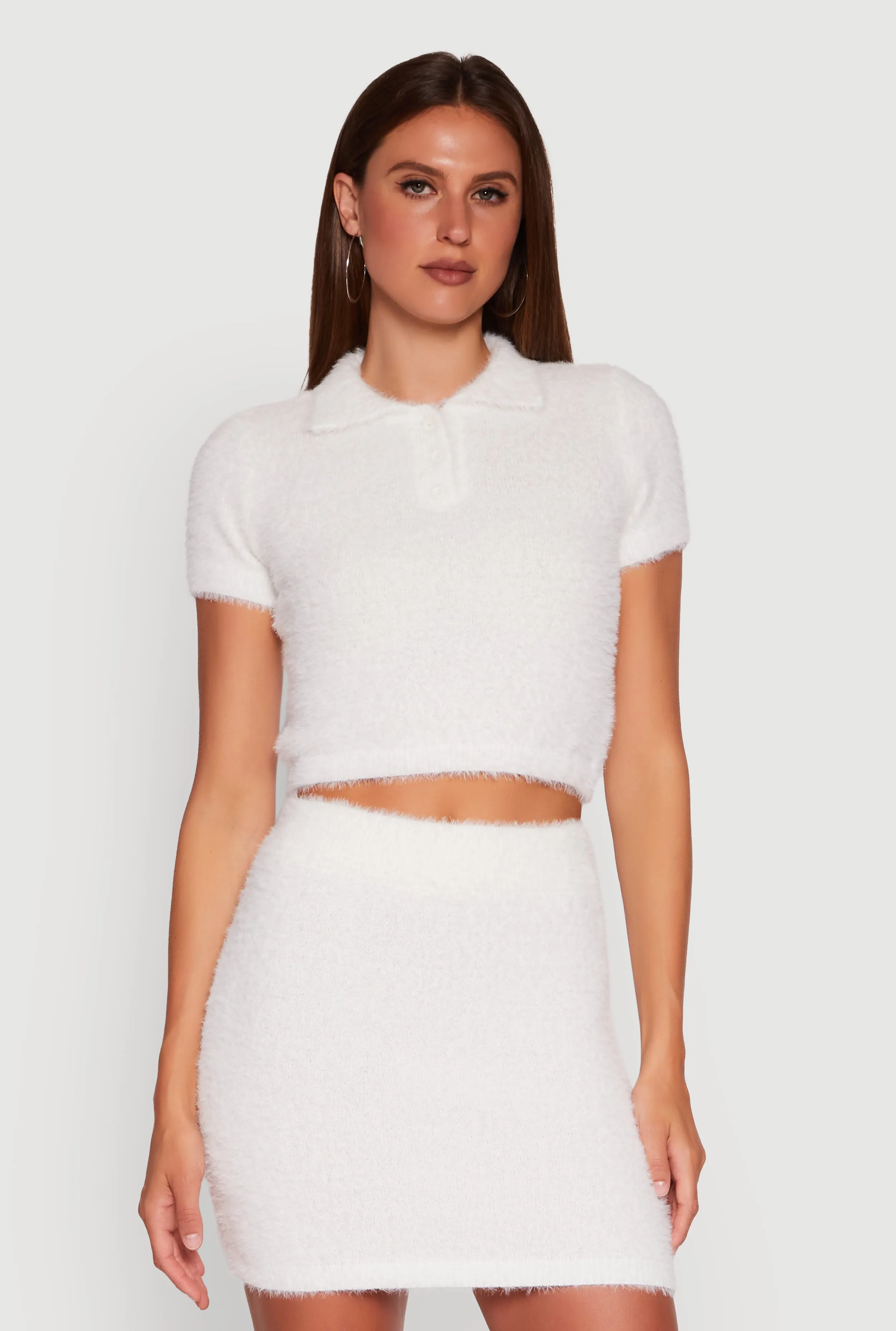 Eyelash Knit Cropped Polo Shirt sold by Rainbow