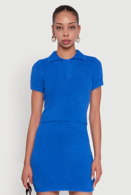 Eyelash Knit Cropped Polo Shirt sold by Rainbow