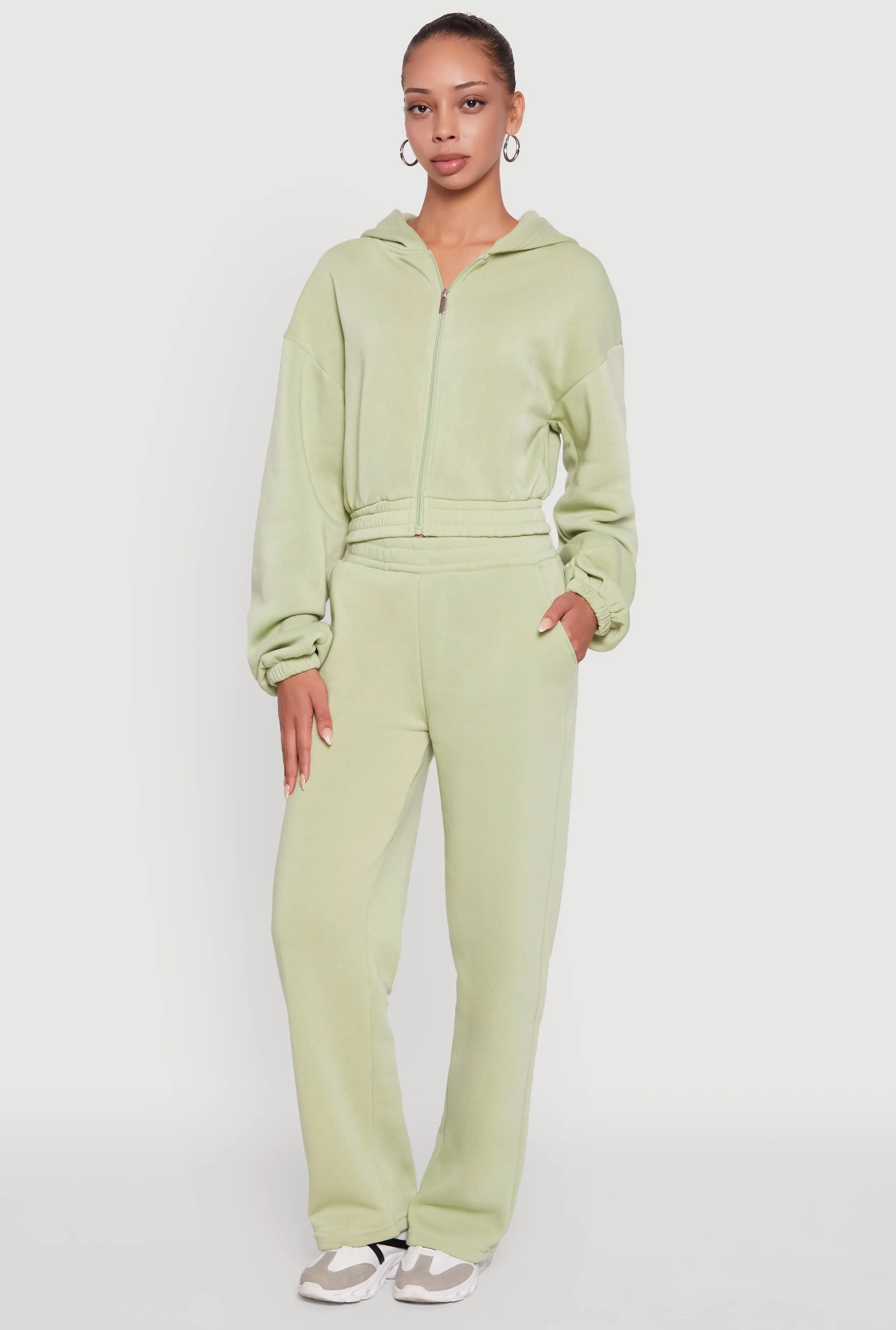 Long Sleeve Zip Front Elastic Hem Hoodie sold by Rainbow product image thumbnail 2