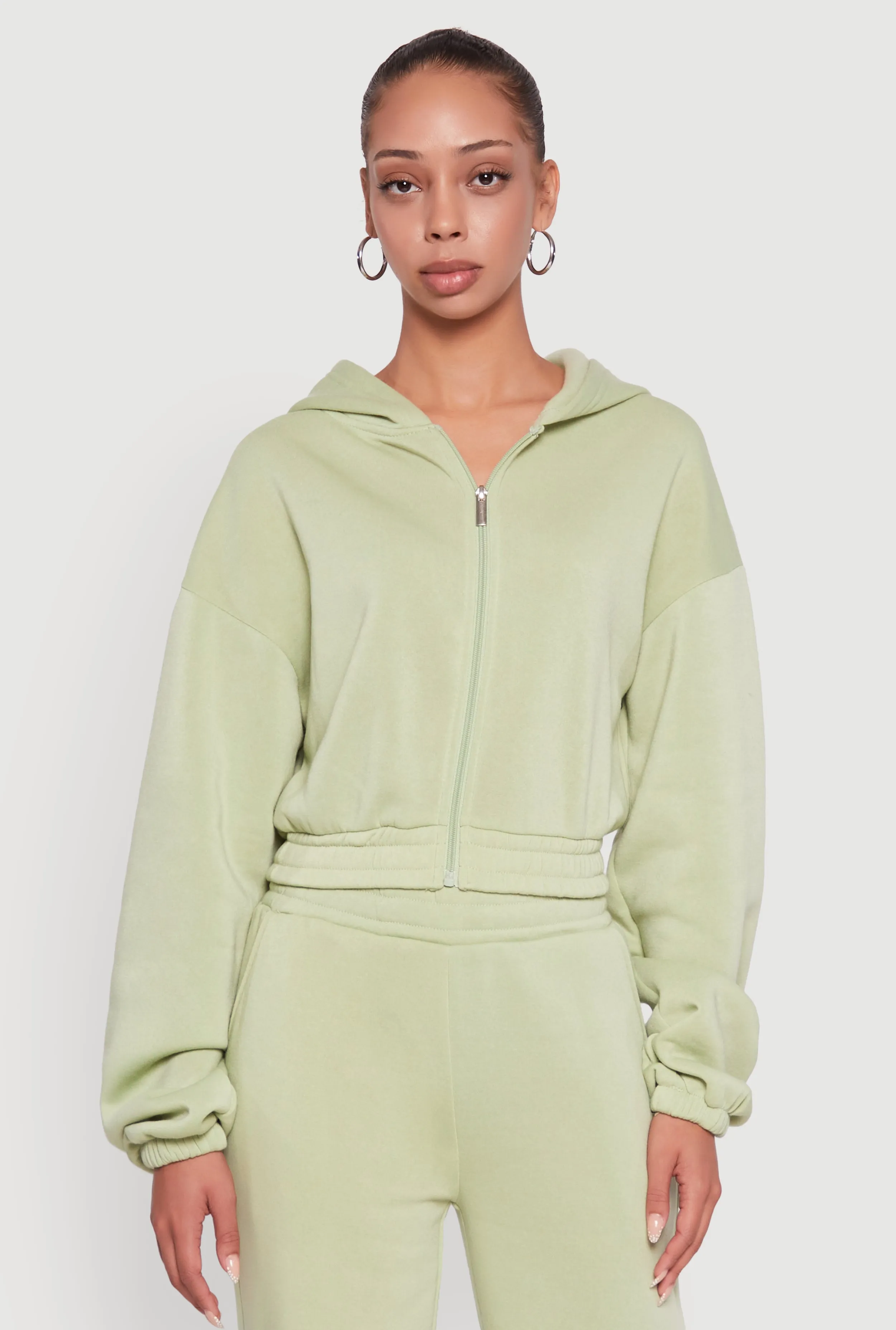 Long Sleeve Zip Front Elastic Hem Hoodie sold by Rainbow