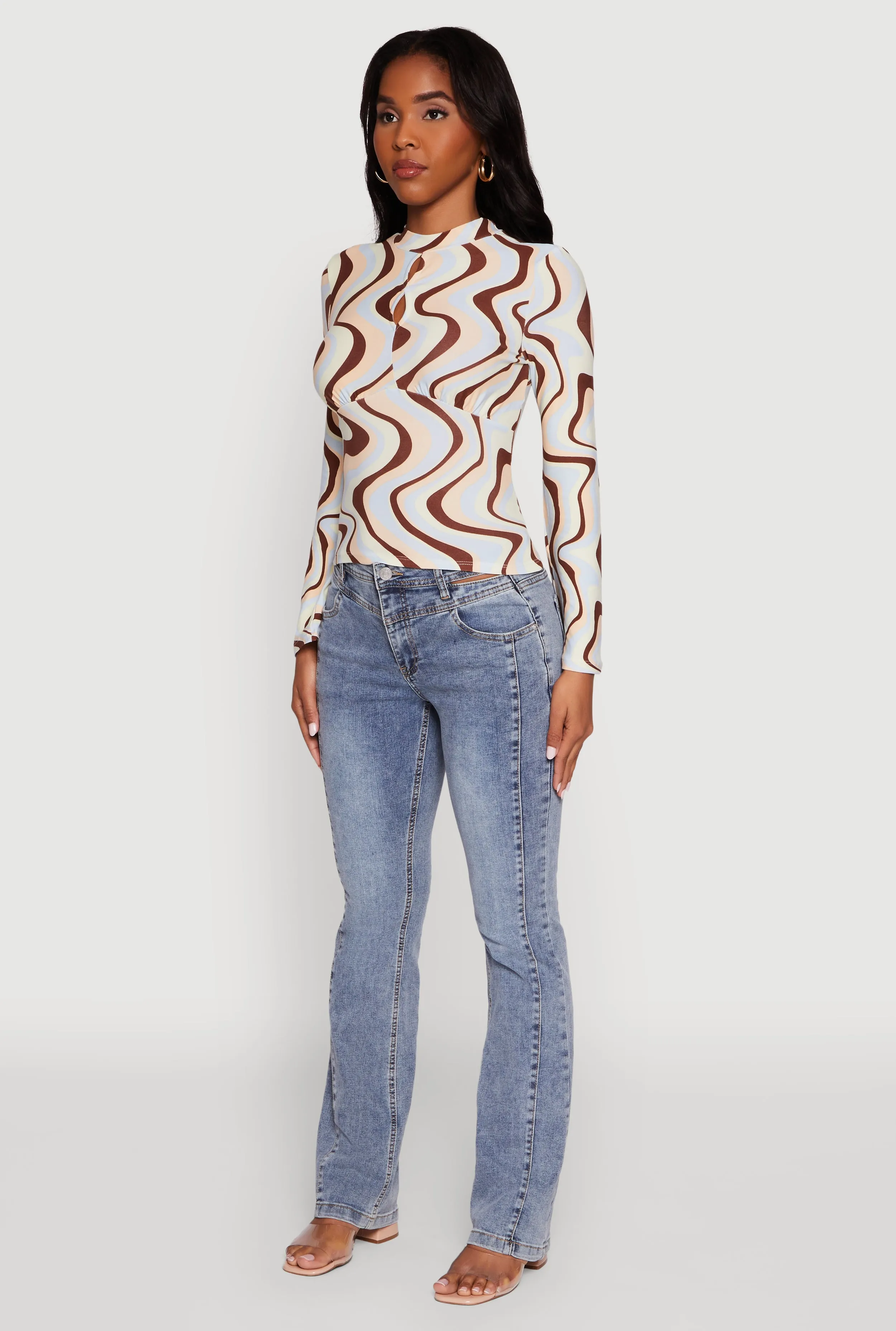 Wavy Print Mock Neck Keyhole Detail Blouse sold by Rainbow product image thumbnail 5