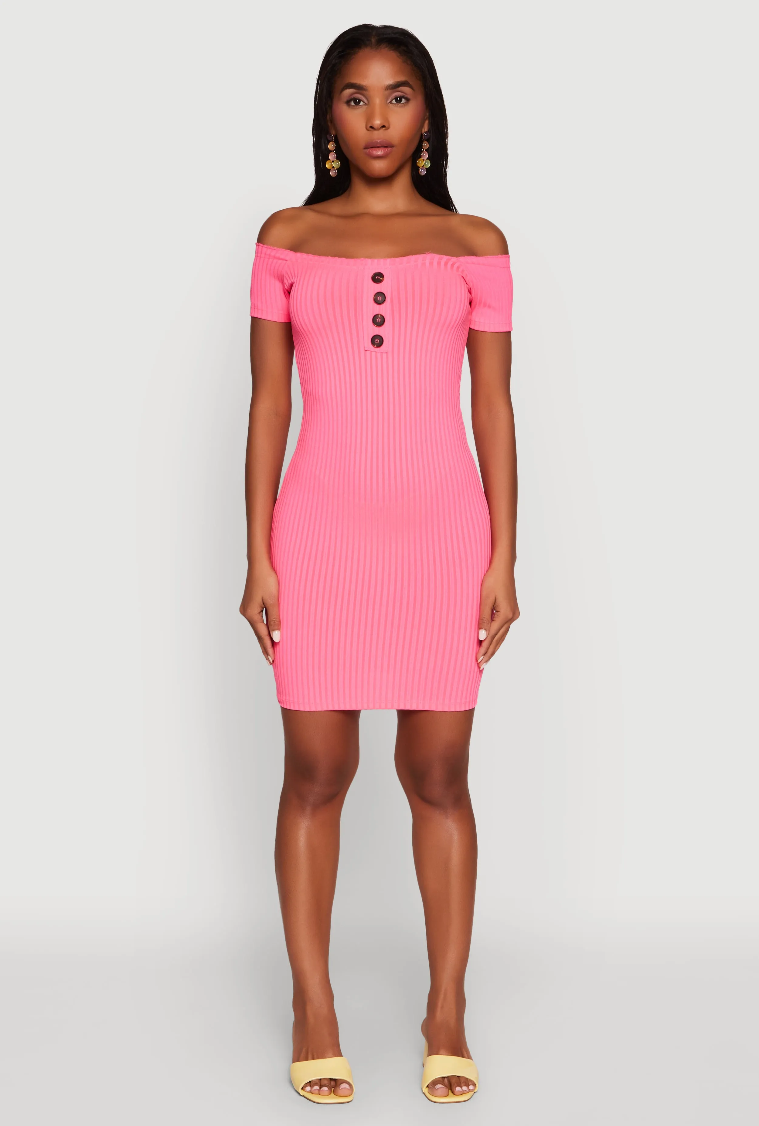 Faux Button Detail Off the Shoulder Mini Dress sold by Rainbow product image thumbnail 3