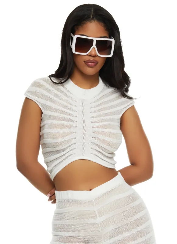 Shadow Stripe Crochet Crop Top sold by Rainbow